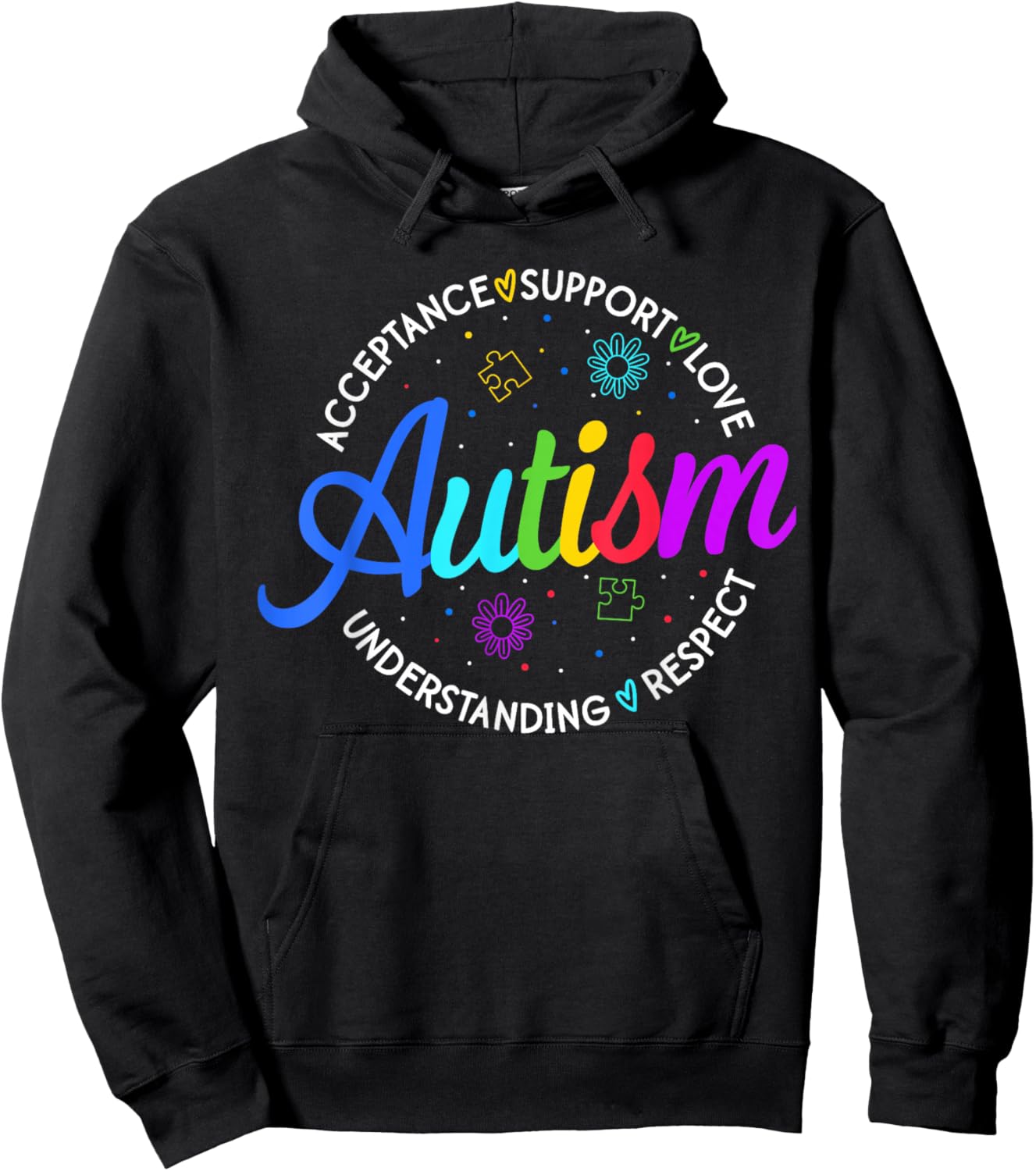 Autism Awareness Acceptance Support Love Understanding Hoodie - Hoodie | Black