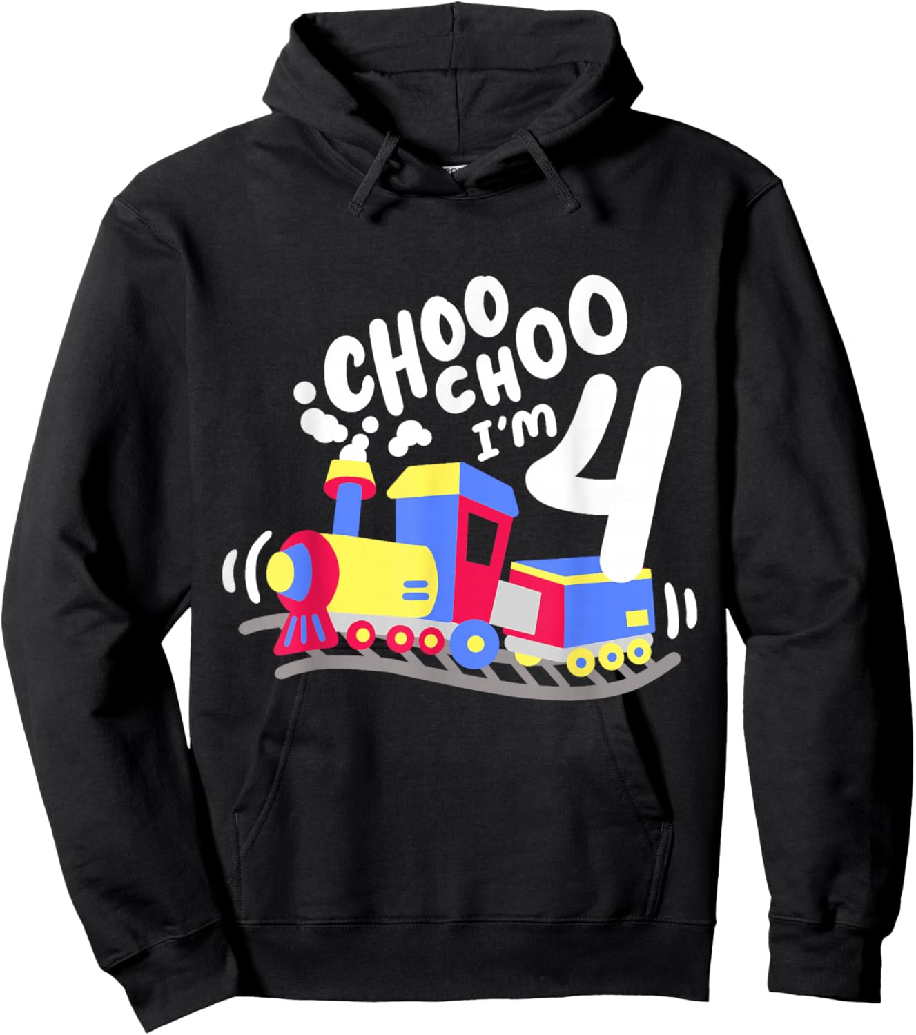 4th Train Birthday Party Choo Choo I'm 4 Four Years Old Boys Hoodie - Hoodie | Black