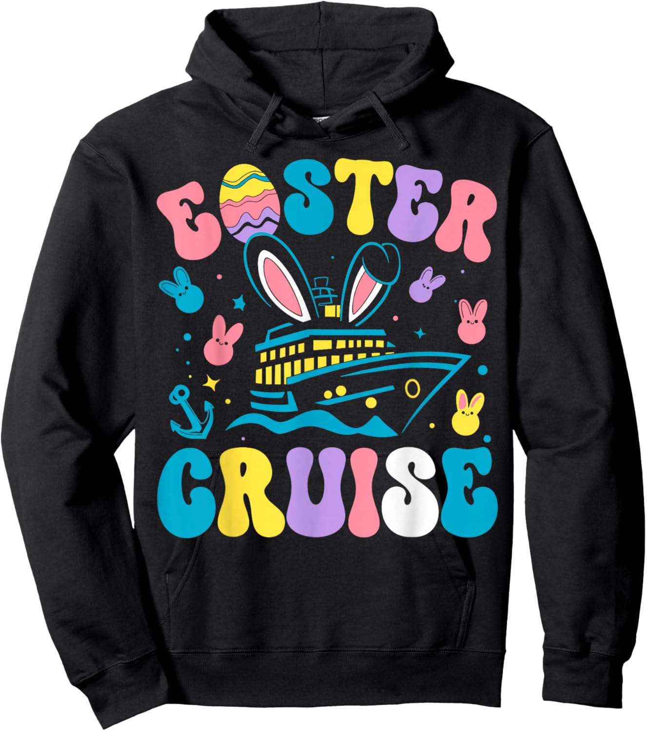 Groovy Easter Cruise Crew Easter Day Cruise Egg Bunny Hoodie - Hoodie | Black