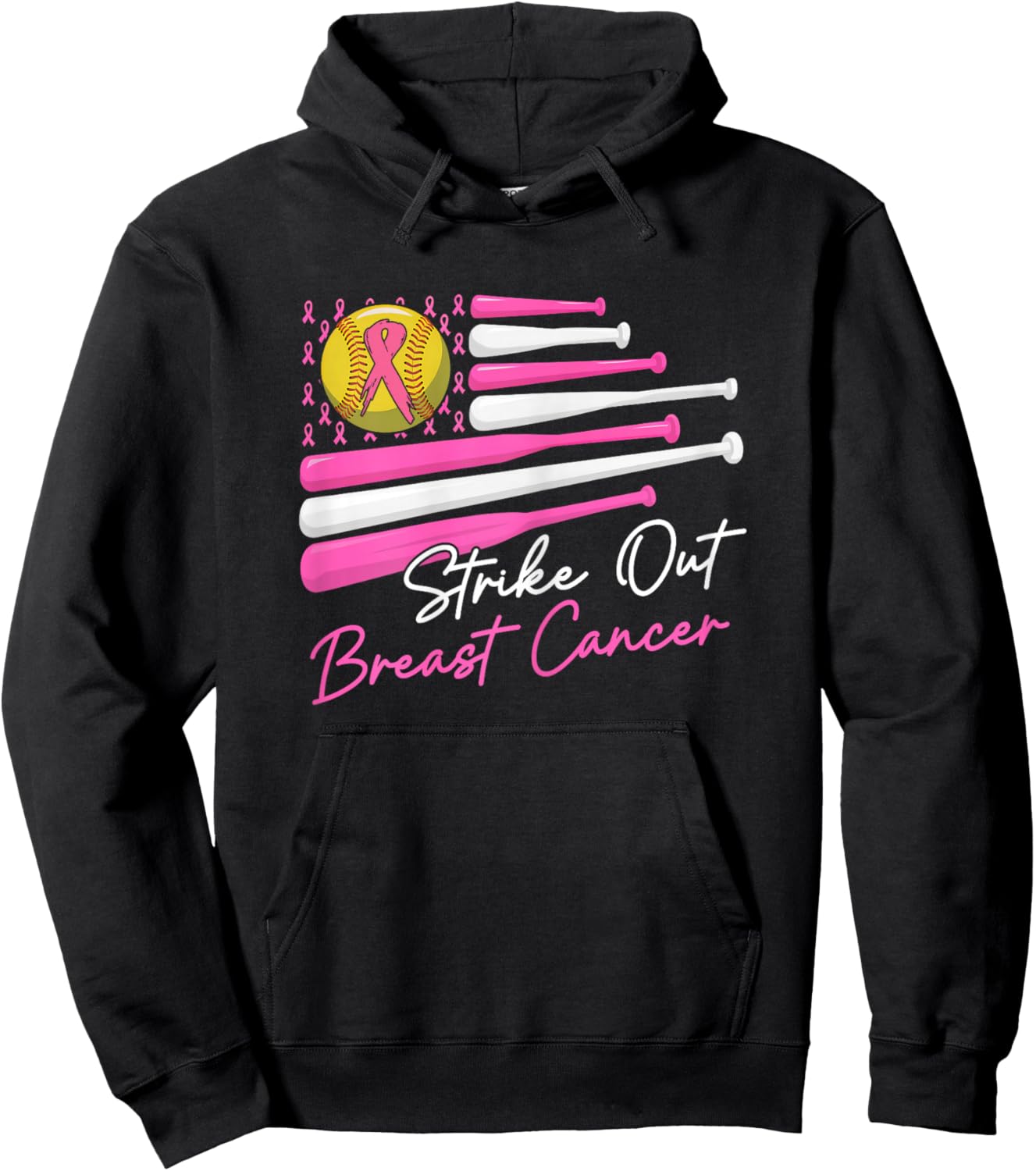Strike Out Breast Cancer Softball Fight Awareness Men Women Hoodie - Hoodie | Black