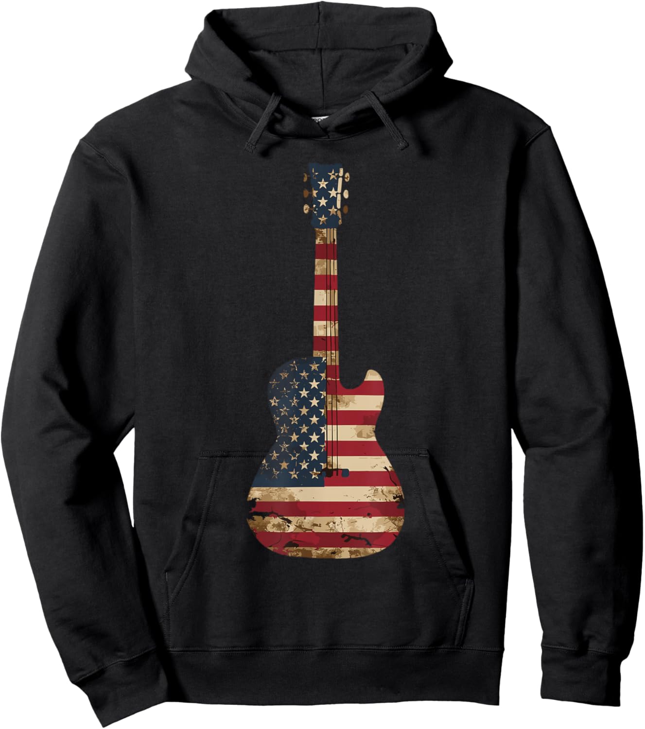 Guitars Vintage US American Flag Guitar Hoodie - Hoodie | Black
