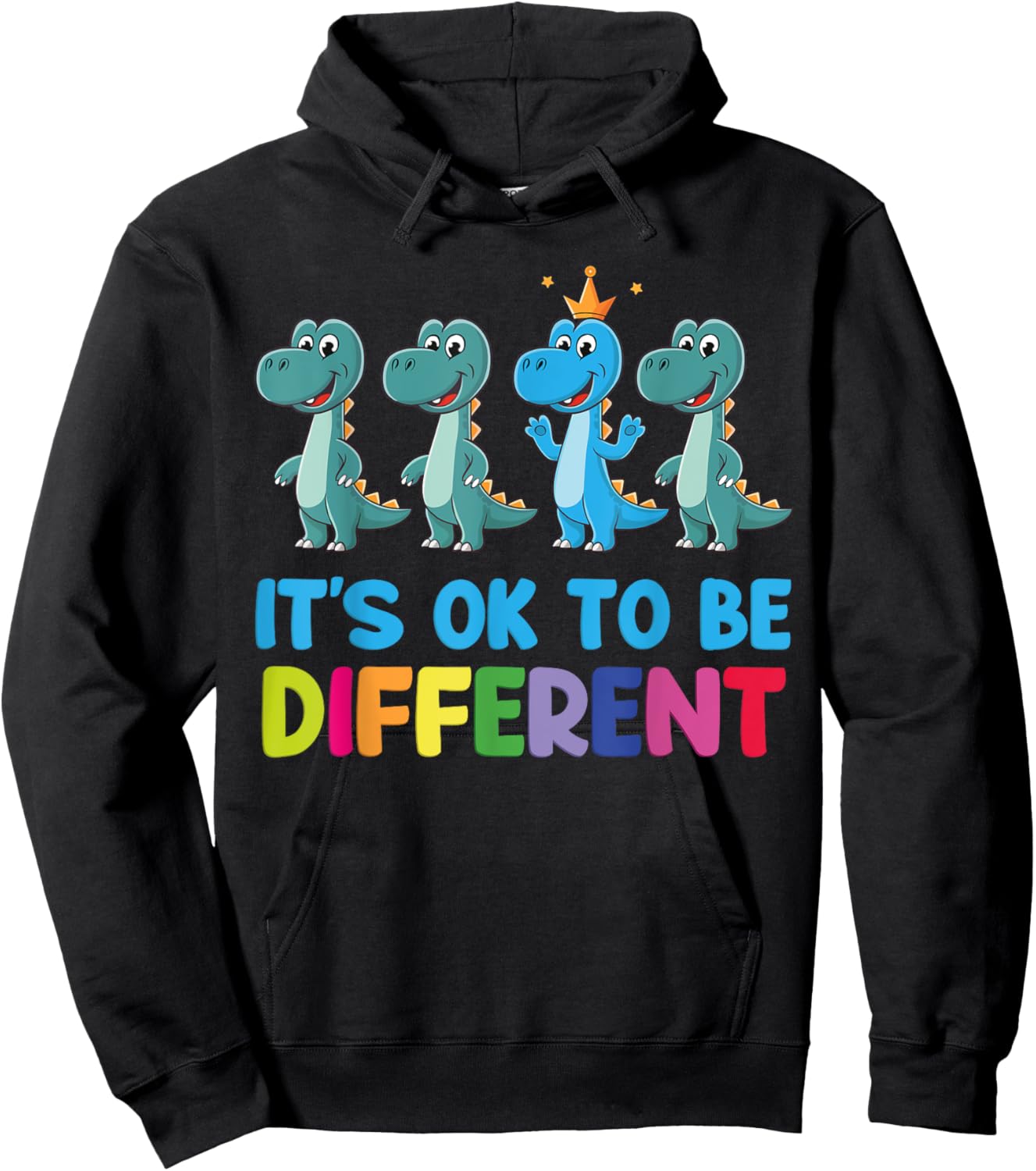 Autism Awareness Dinosaur Kid Boys It is Ok To Be Different Hoodie - Hoodie | Black
