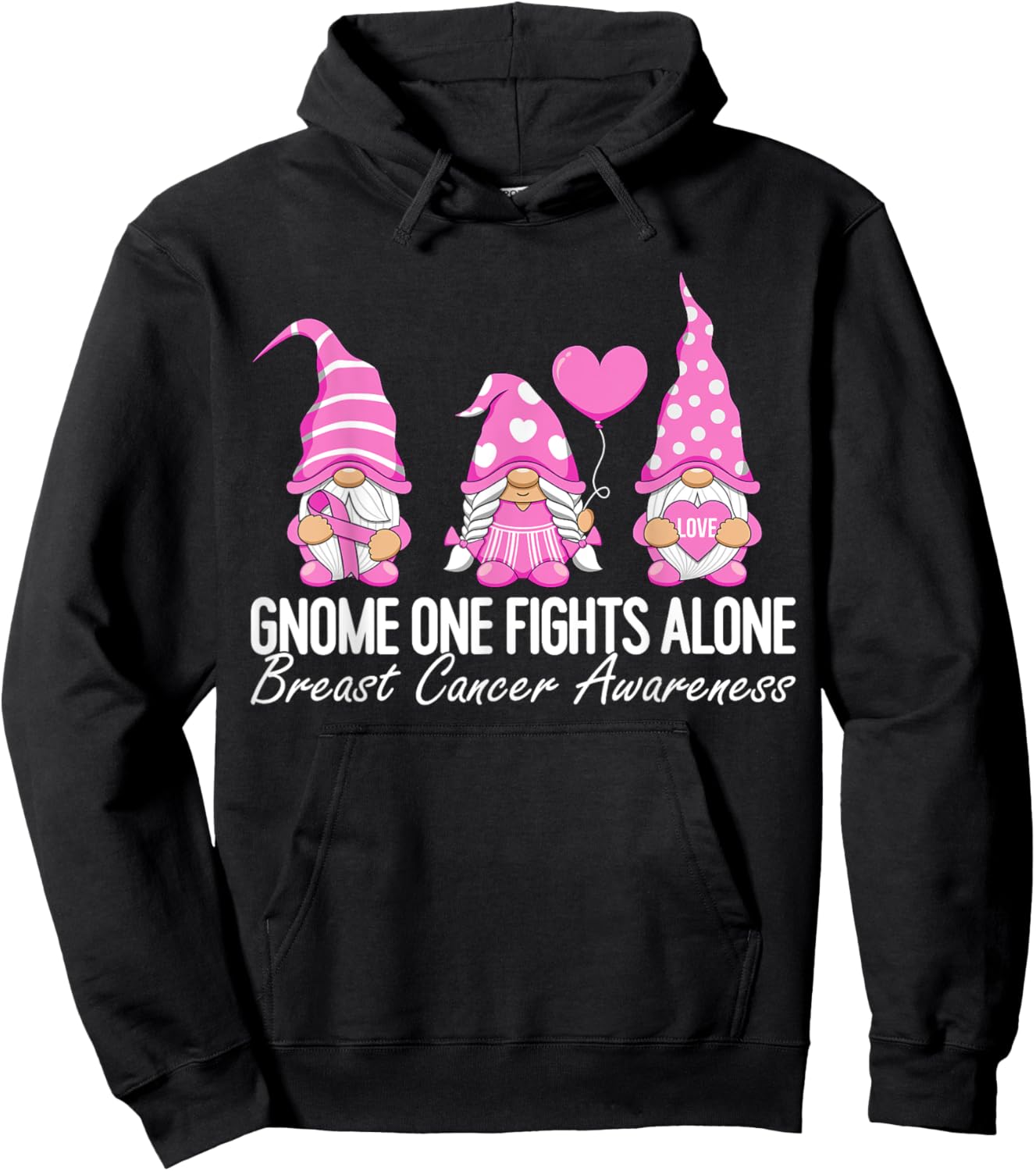 Breast Cancer Awareness Gnomes I Wear Pink Ribbon Support Hoodie - Hoodie | Black