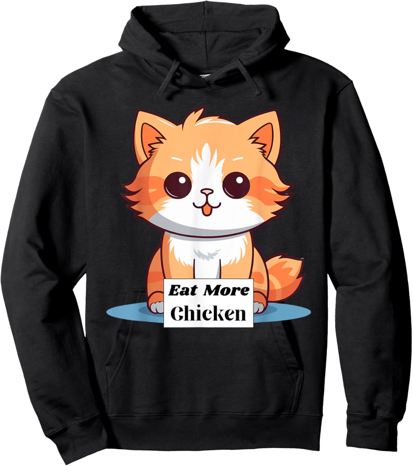 Cute Cat Saying to Eat More Chicken Women Girls Kids Hoodie - Hoodie | Black