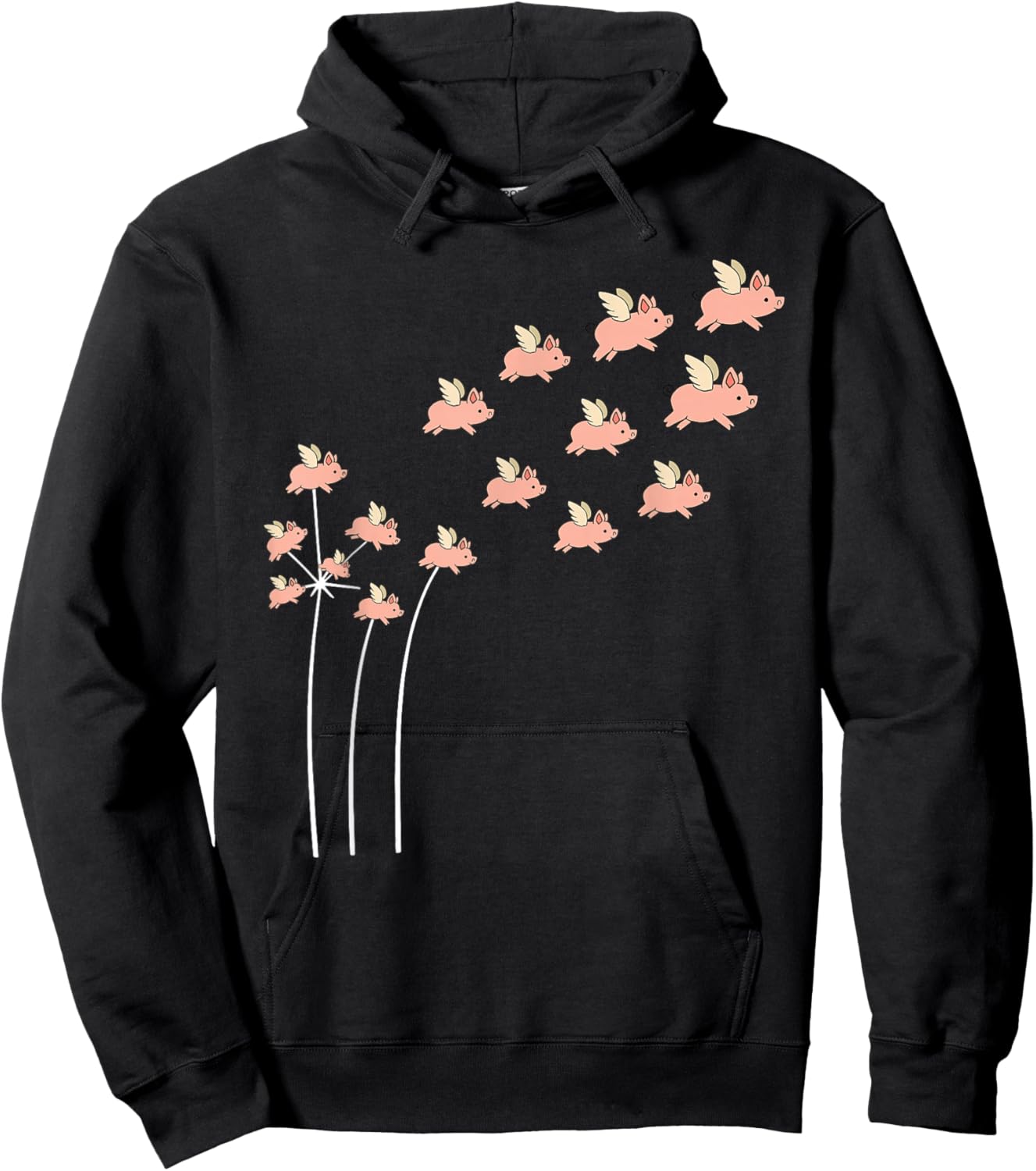 Flower Dandelion Pigs Flying with Wings Fly Cute Pig Lovers Hoodie - Hoodie | Black