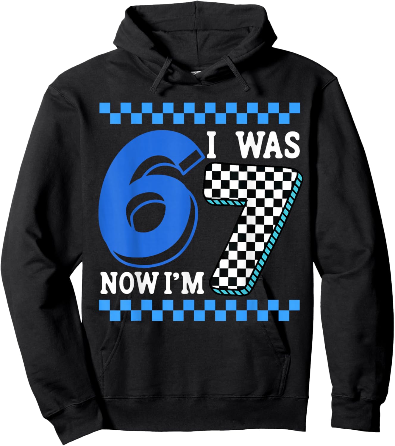 Birthday Blue Checkered I was 6 Now I'm 7 for Boy Kids Hoodie - Hoodie | Black