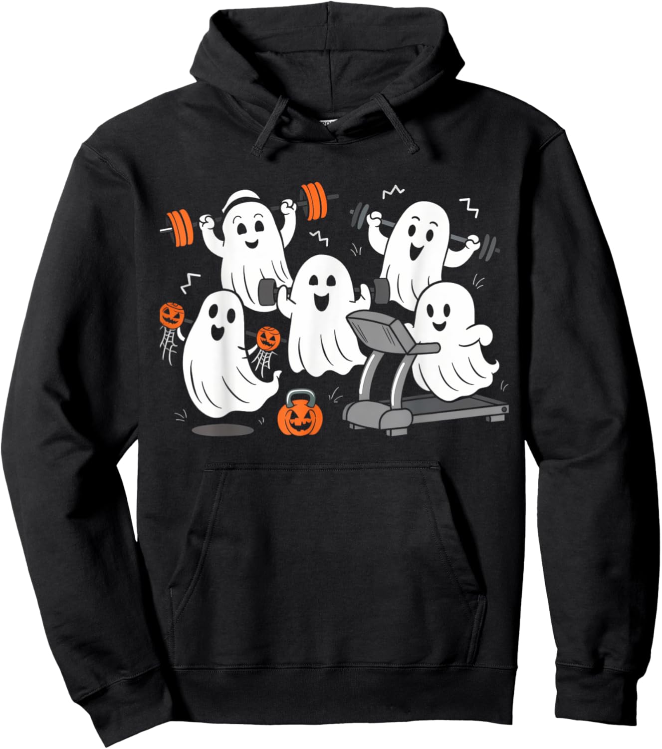Working Out Ghost Gym Halloween Fitness Weightlifting Hoodie - Hoodie | Black
