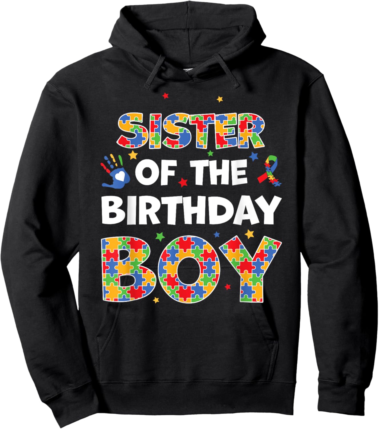 Sister Of The Birthday Boy Autism Awareness Puzzle Piece Hoodie - Hoodie | Black