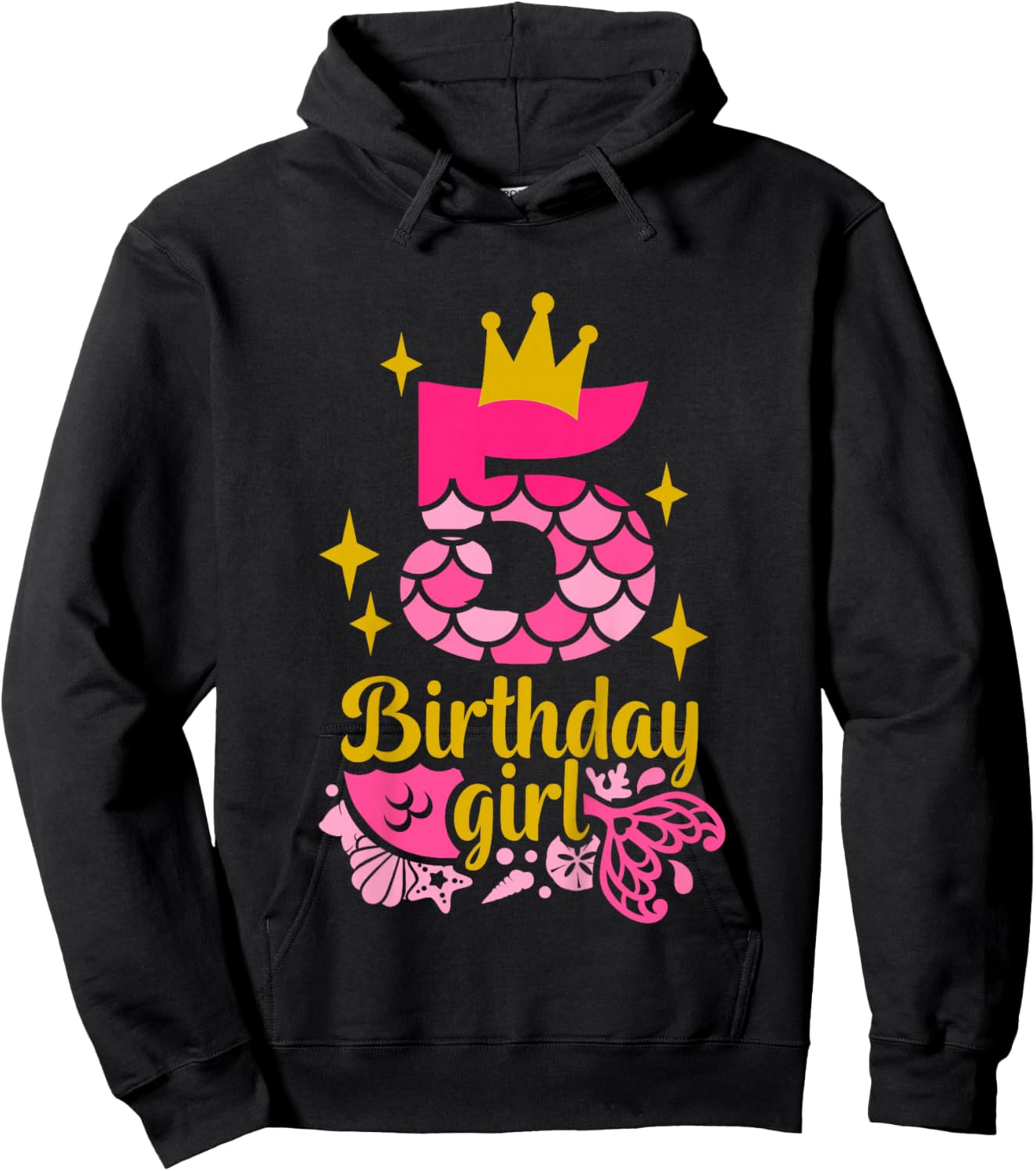 5th Birthday Girl Mermaid Fifth Birthday Pink 5yr Old Bday Hoodie - Hoodie | Black
