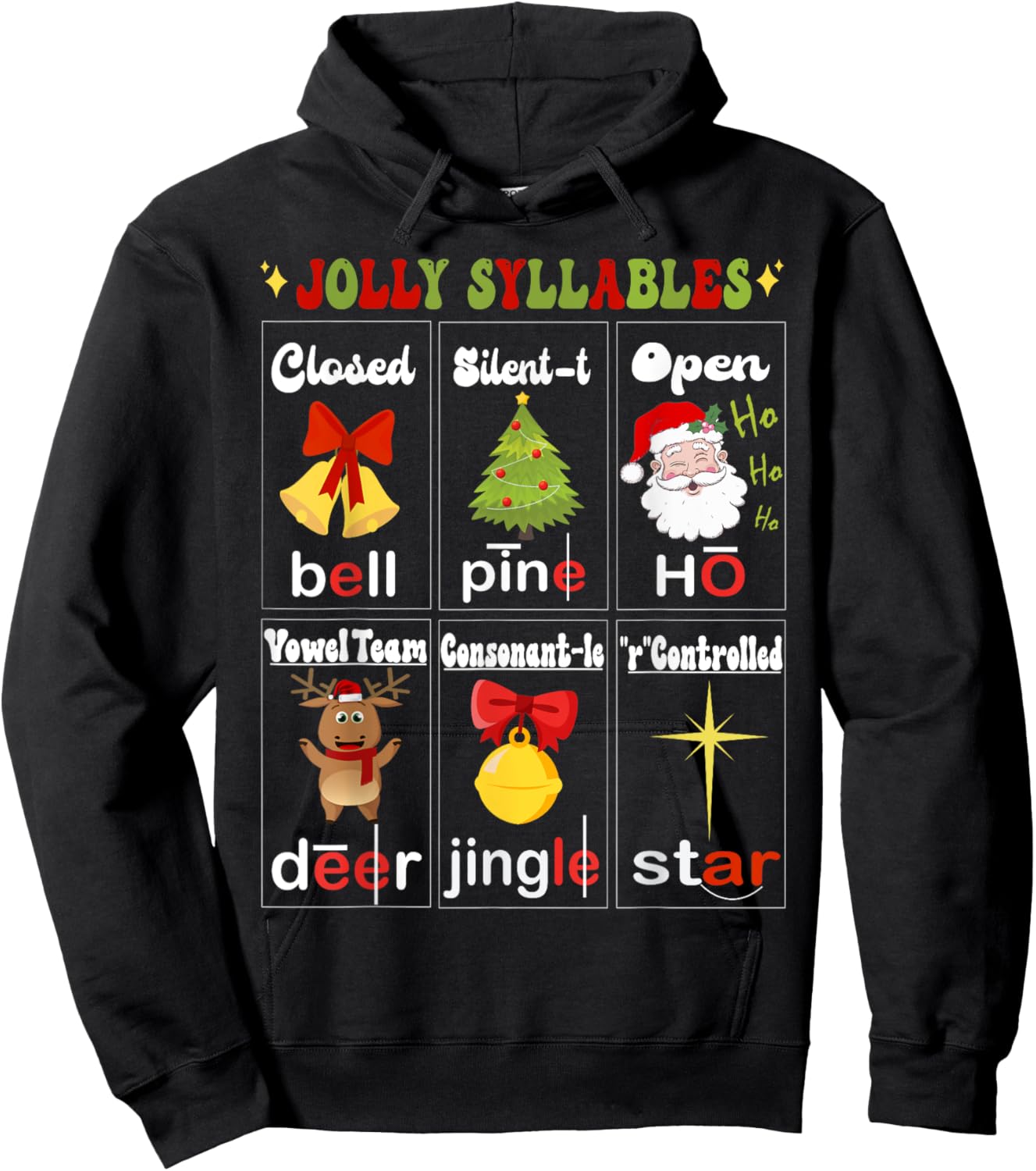Christmas Reading Teacher Syllable Types Reading Teacher Hoodie - Hoodie | Black
