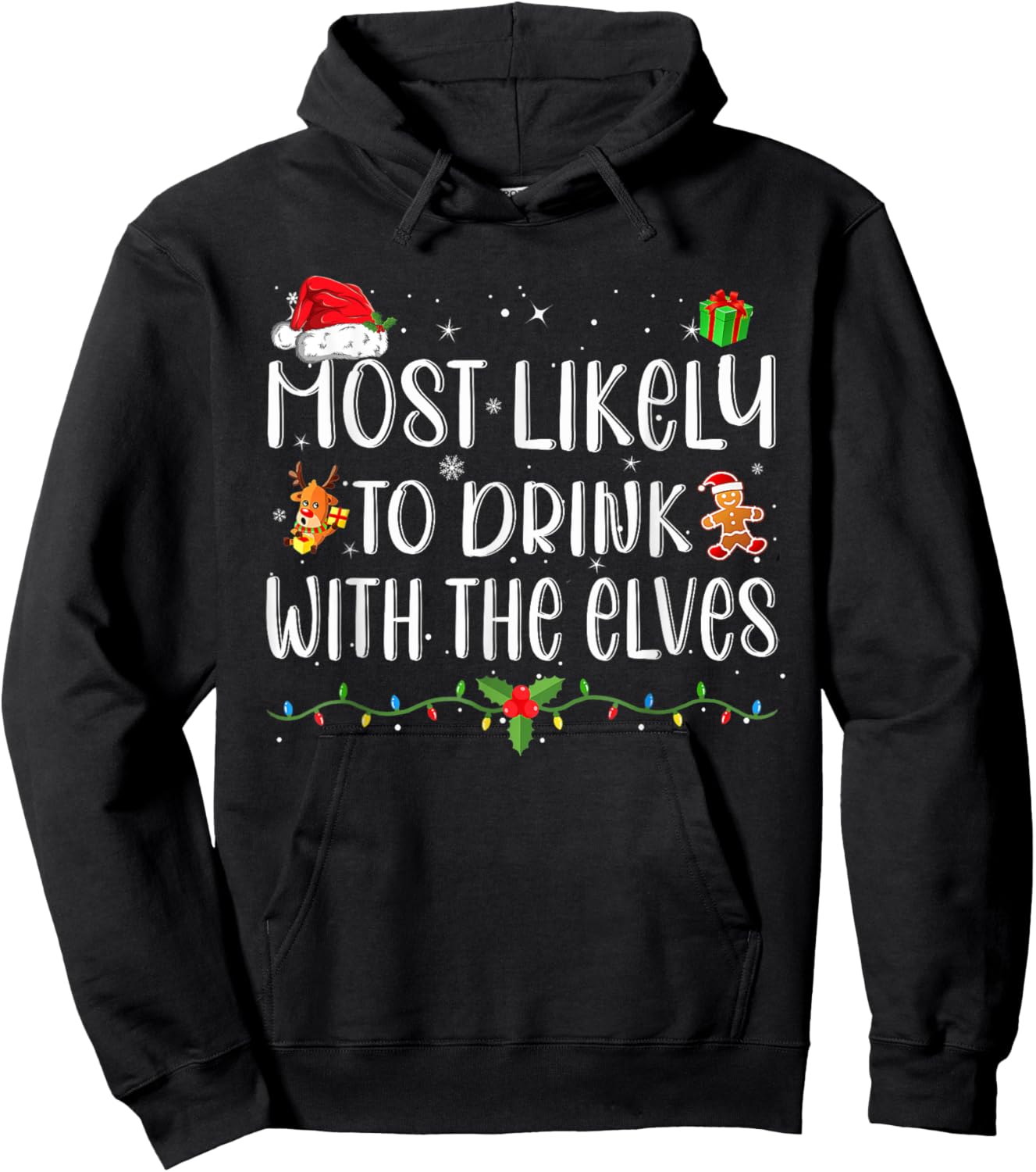 Most Likely to Drink With The Elves Funny Drinking Christmas Hoodie - Hoodie | Black