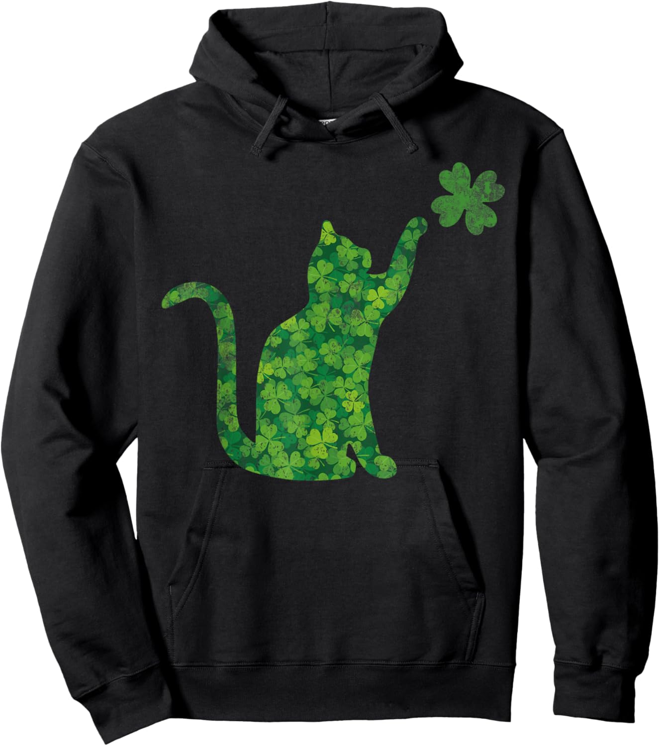 Lucky Cat Shamrock Clover St Patrick's Clover Luck Playful Men Women Kids Hoodie - Hoodie | Black
