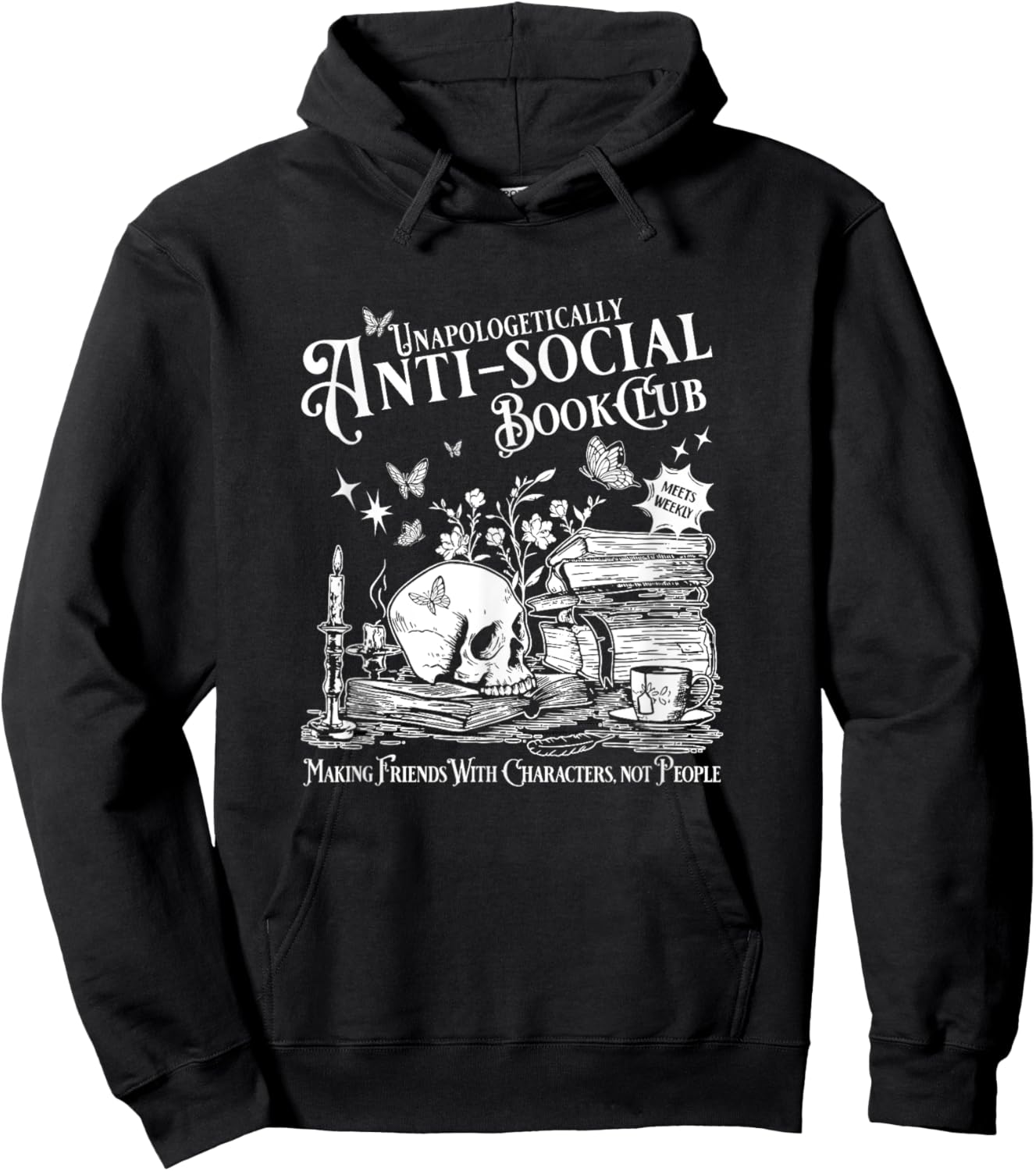 Unapologetically Antisocial Book Club Meets Weekly Retro Hoodie - Hoodie | Black