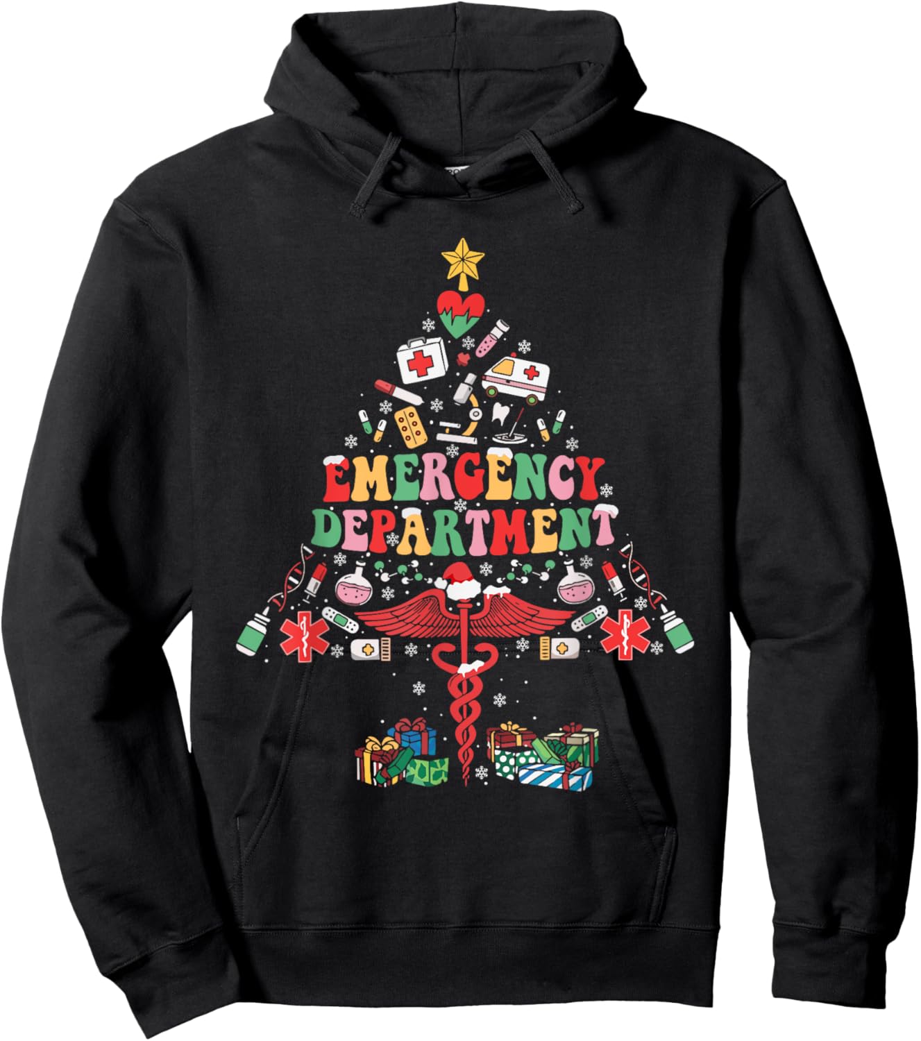 Retro Emergency Department Christmas Tree ER Crew Nurse Xmas Hoodie - Hoodie | Black
