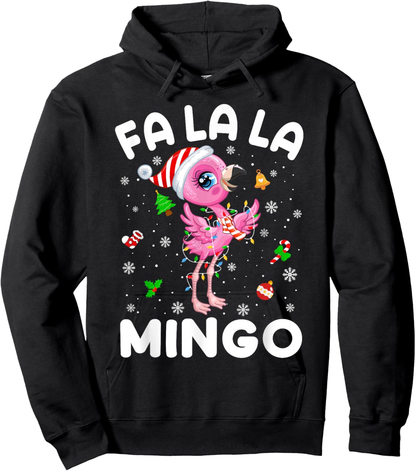 Fa La La Mingo Flamingo Christmas Santa Hat Xmas Pajamas Hoodie - Hoodie | Black