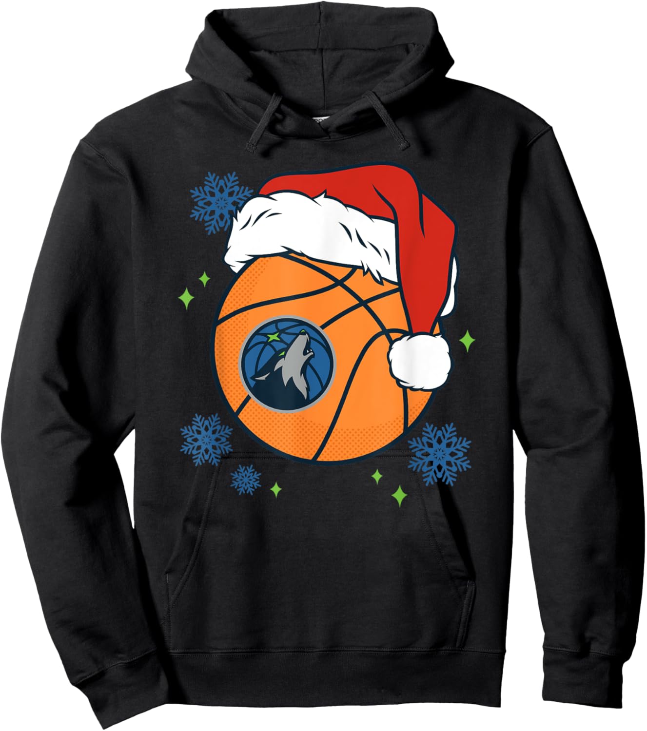 NBA Minnesota Timberwolves Christmas Santa Hat Ball Hoodie - Hoodie | Black