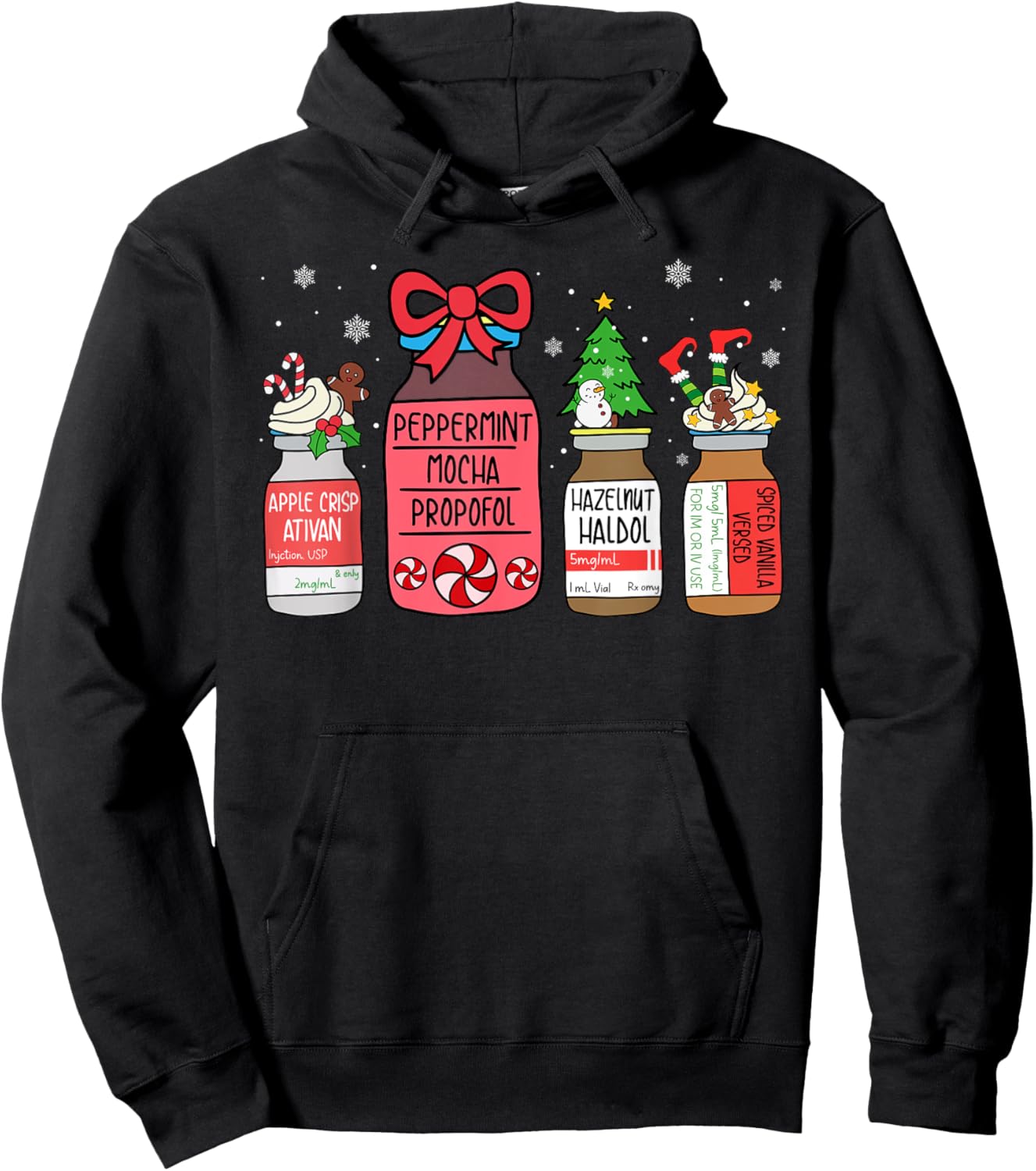 Peppermint Mocha Propofol Christmas Nurse ER ED ICU RN Scrub Hoodie - Hoodie | Black