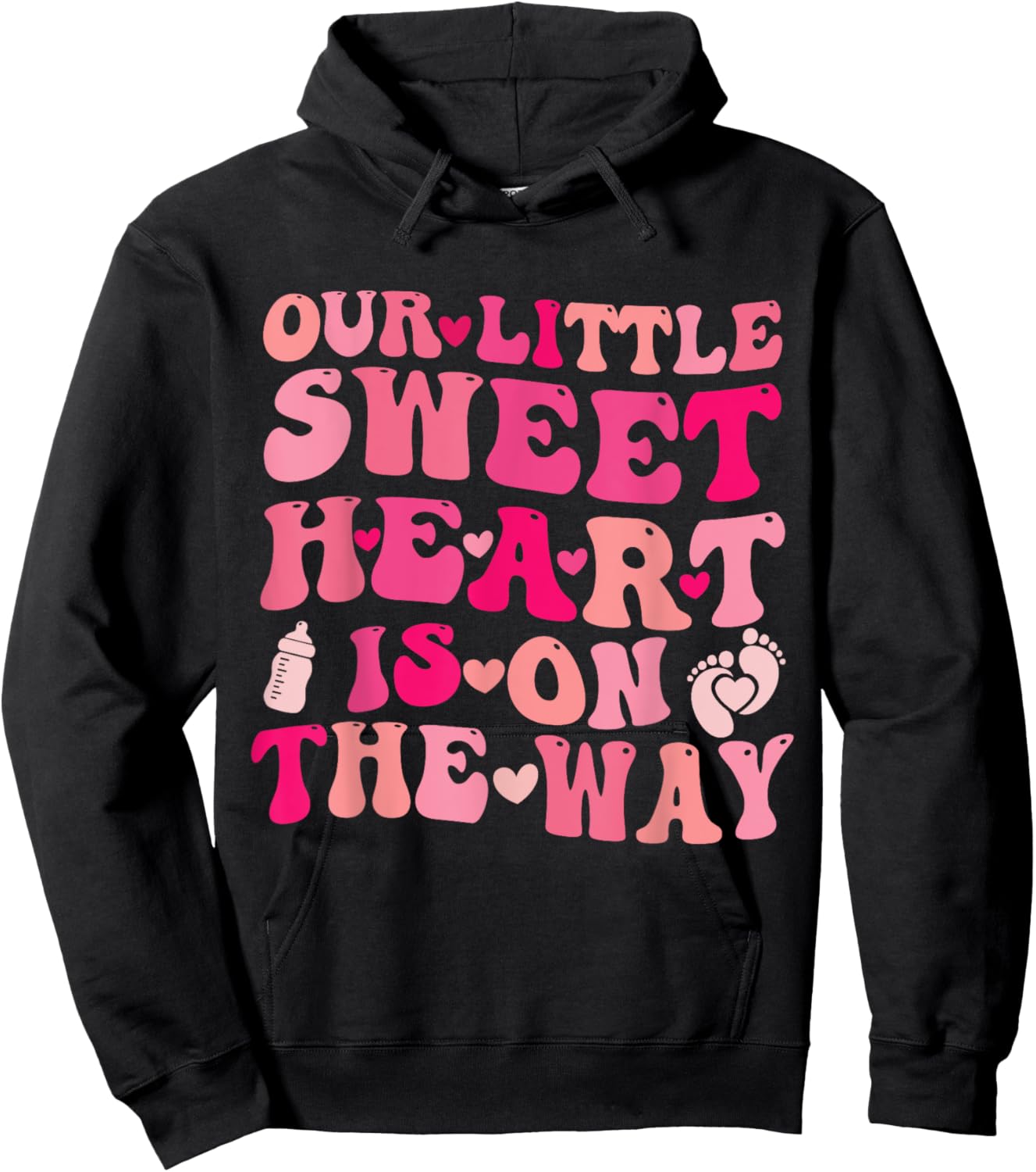 Funny Our Little Sweetheart On The Way Pregnancy Groovy Hoodie - Hoodie | Black