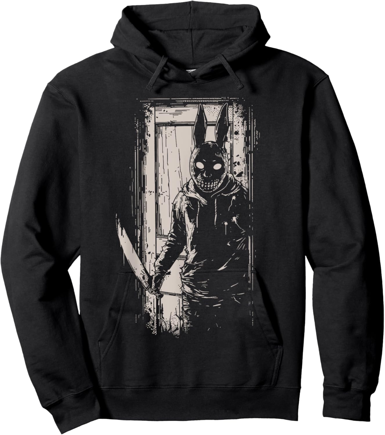 Horror Scary Creepy Bunny Mask Man Rabbit Alt Goth Slasher Hoodie - Hoodie | Black