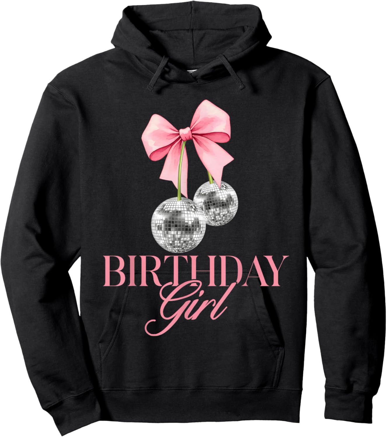 Birthday Girl Cherry Disco Ball Coquette Bow Cute Bday Women Hoodie - Hoodie | Black