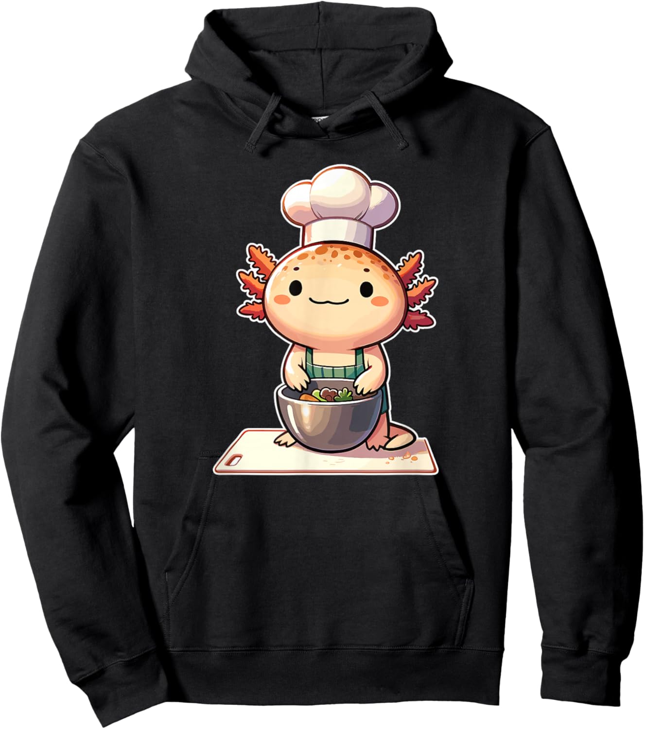 Cute Kawaii Axolotl Chef - -Adults and Kids - Black - Small - Short Sleeve Hoodie - Hoodie | Black