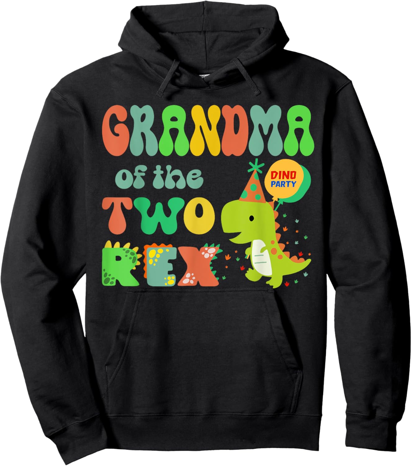 Grandma of the Two Rex Birthday Dinosaur Family Matching Hoodie - Hoodie | Black