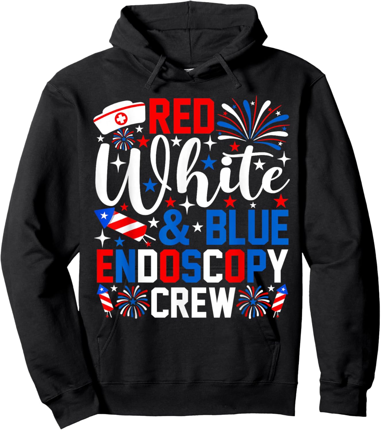 Red White and Blue Endoscopy Crew 4th of July Nurse Hoodie - Hoodie | Black
