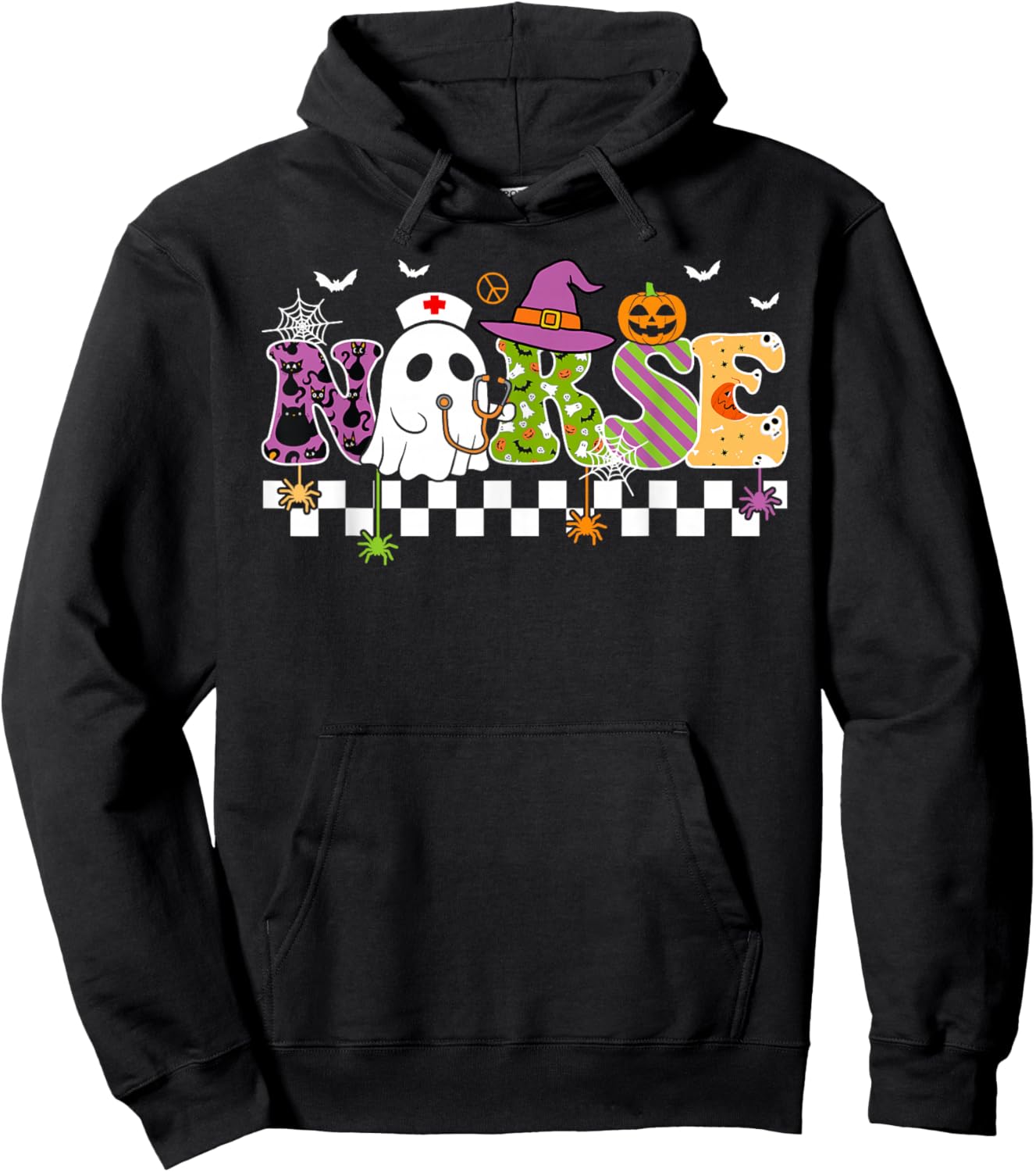 Groovy Nurse Halloween Costume Nursing Costume Scrub Top Hoodie - Hoodie | Black