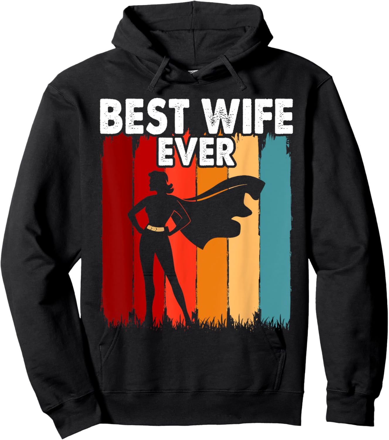 Vintage Best Wife Ever Holiday Superhero Fun Graphic Hoodie - Hoodie | Black