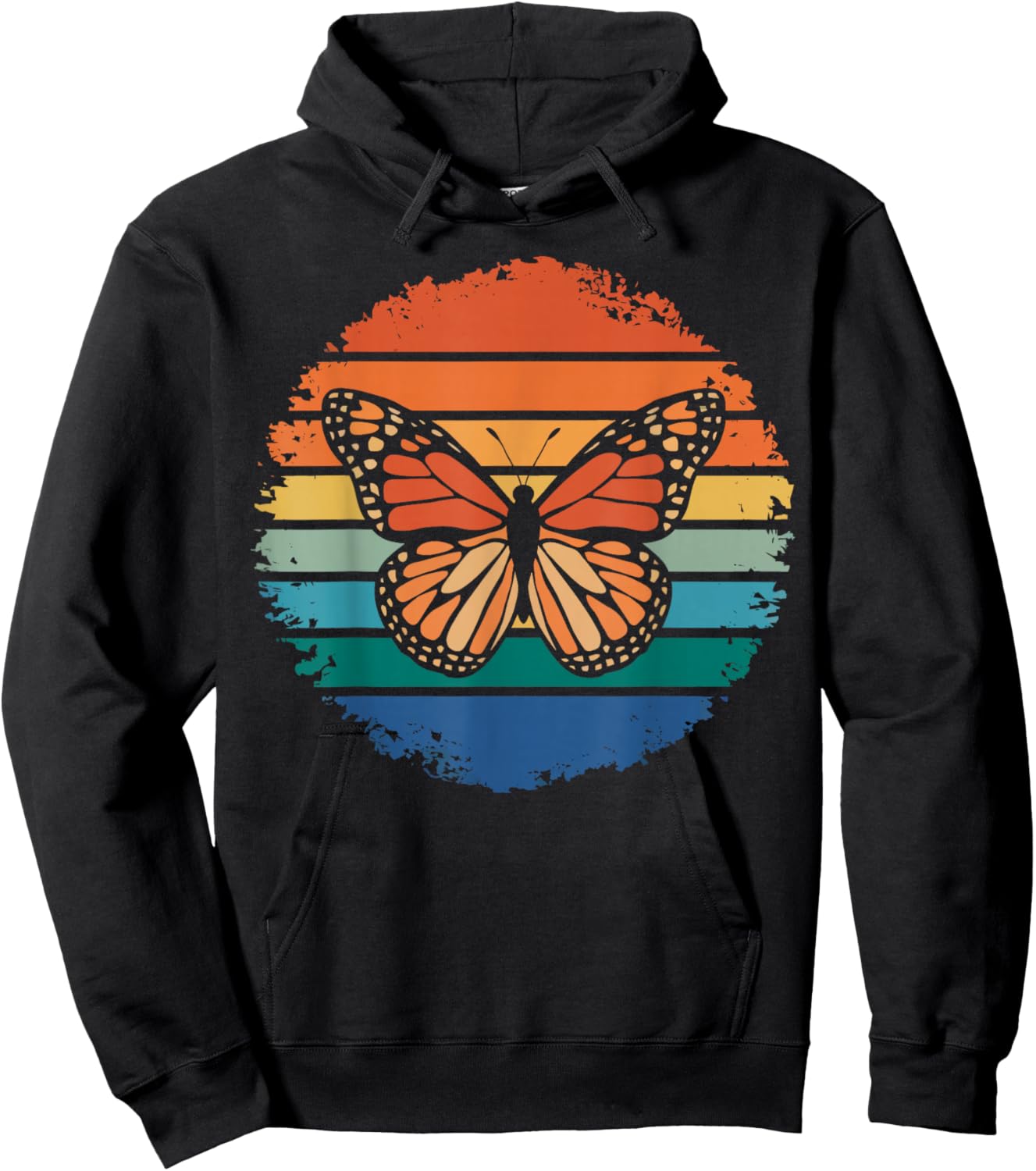 Cute Butterflies Animal Lover Retro Vintage Monarch Butterfly , Women, Kids - Black, Small, Short Sleeve Hoodie - Hoodie | Black