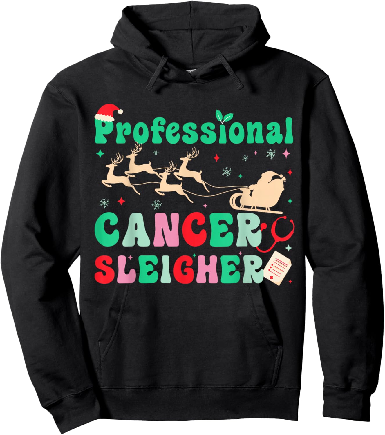 Groovy Professional Cancer Sleigher Oncology Nurse Christmas Hoodie - Hoodie | Black