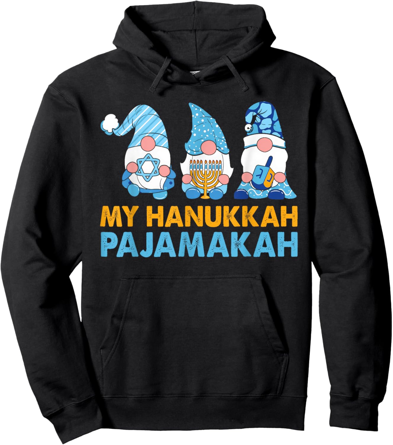 My Hanukkah Pajamakah Funny Chanukah Pajamas Xmas Women Kids Hoodie - Hoodie | Black