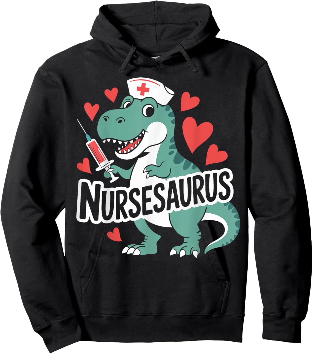 Nursesaurus Funny Dinosaur Nurse Gifts for RN CNA LPN Women Hoodie - Hoodie | Black