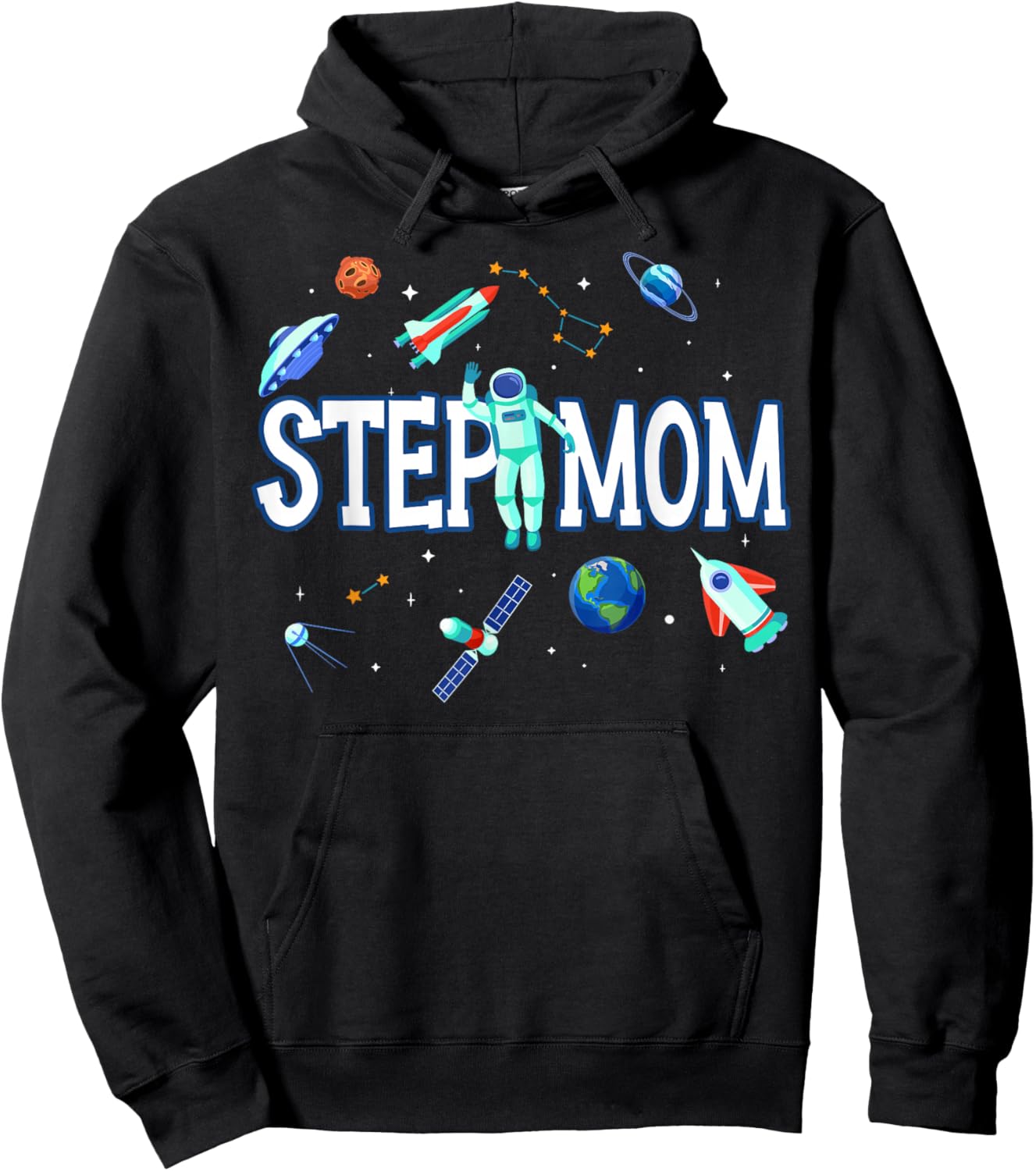 Step Mom Astronaut Space Family Matching Birthday Party Hoodie - Hoodie | Black
