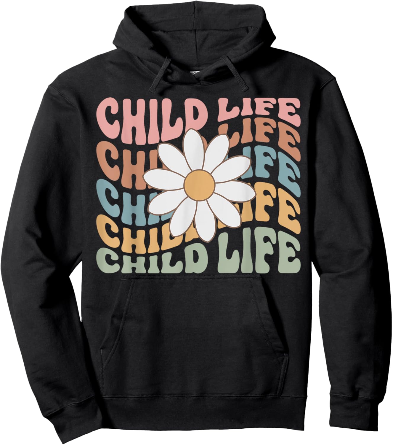 Women Groovy Child Life Daisy Flower Child Life Specialist Hoodie - Hoodie | Black