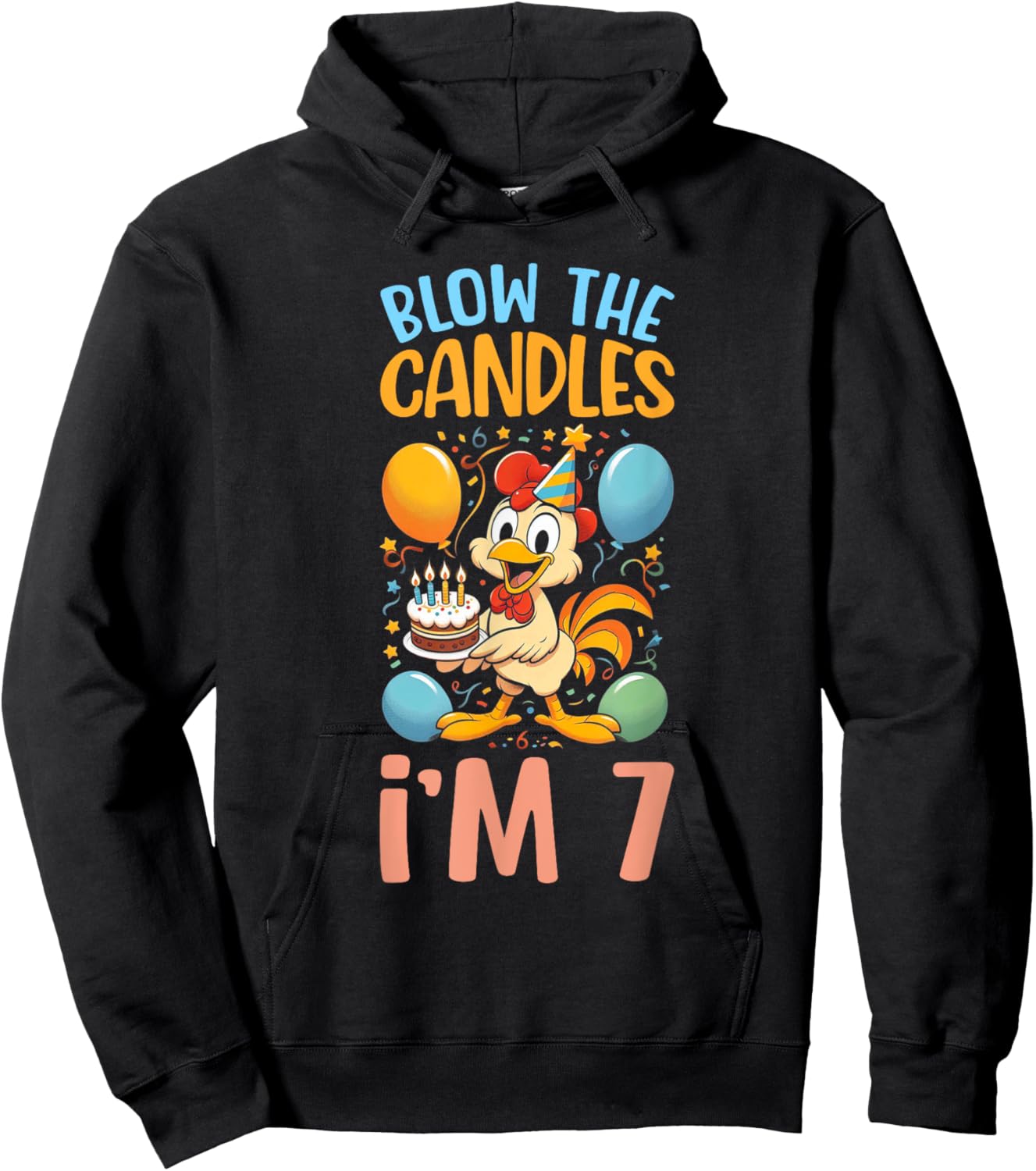 Chicken Kids 7th Birthday Party Boy 7 Year Old Bday Girl Hoodie - Hoodie | Black