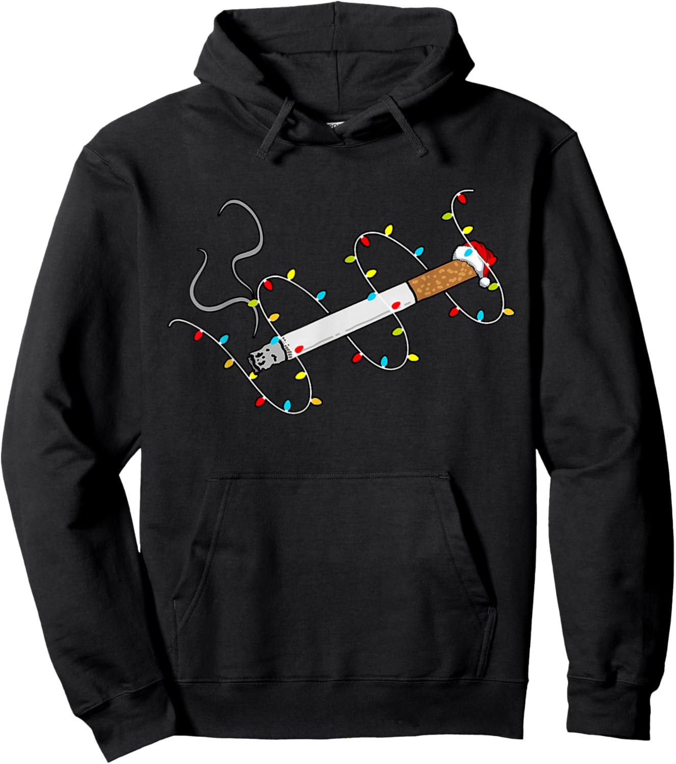 Christmas Lights Cigarette Santa Hat Smoker Pajama Xmas Hoodie - Hoodie | Black