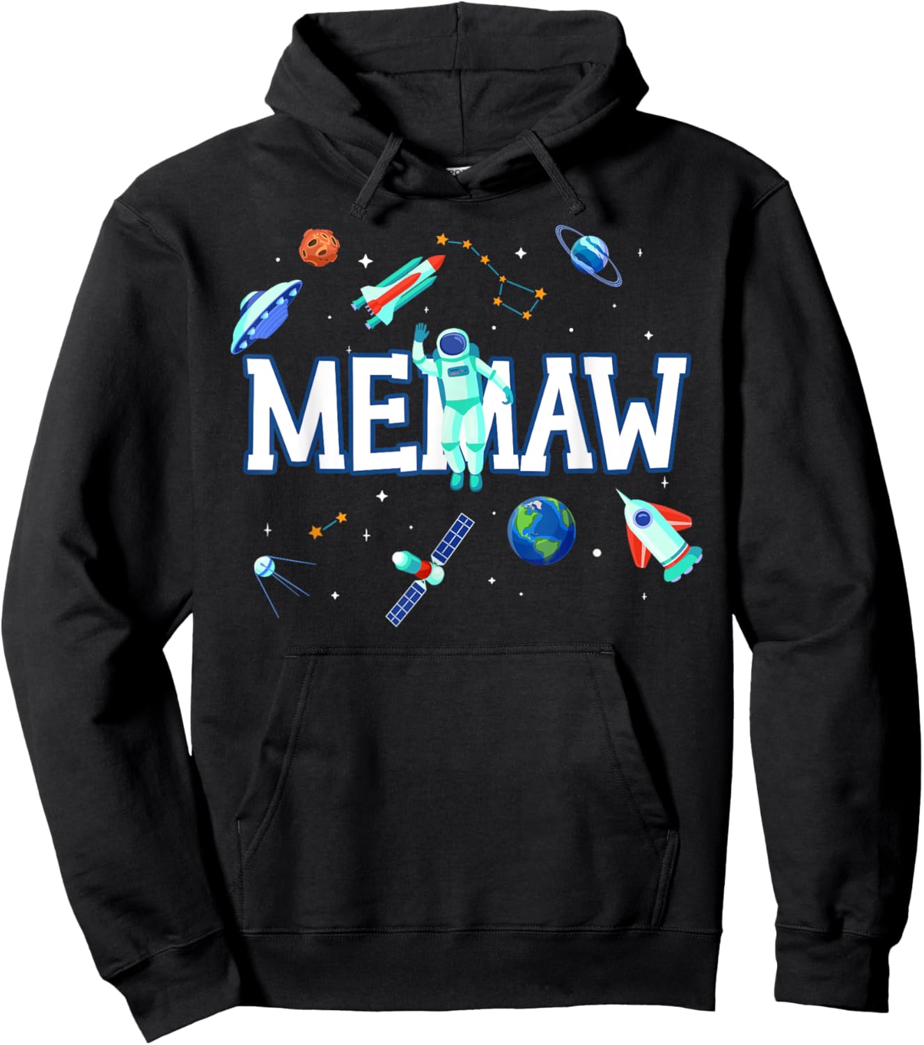 Memaw Astronaut Space Family Matching Birthday Party Hoodie - Hoodie | Black