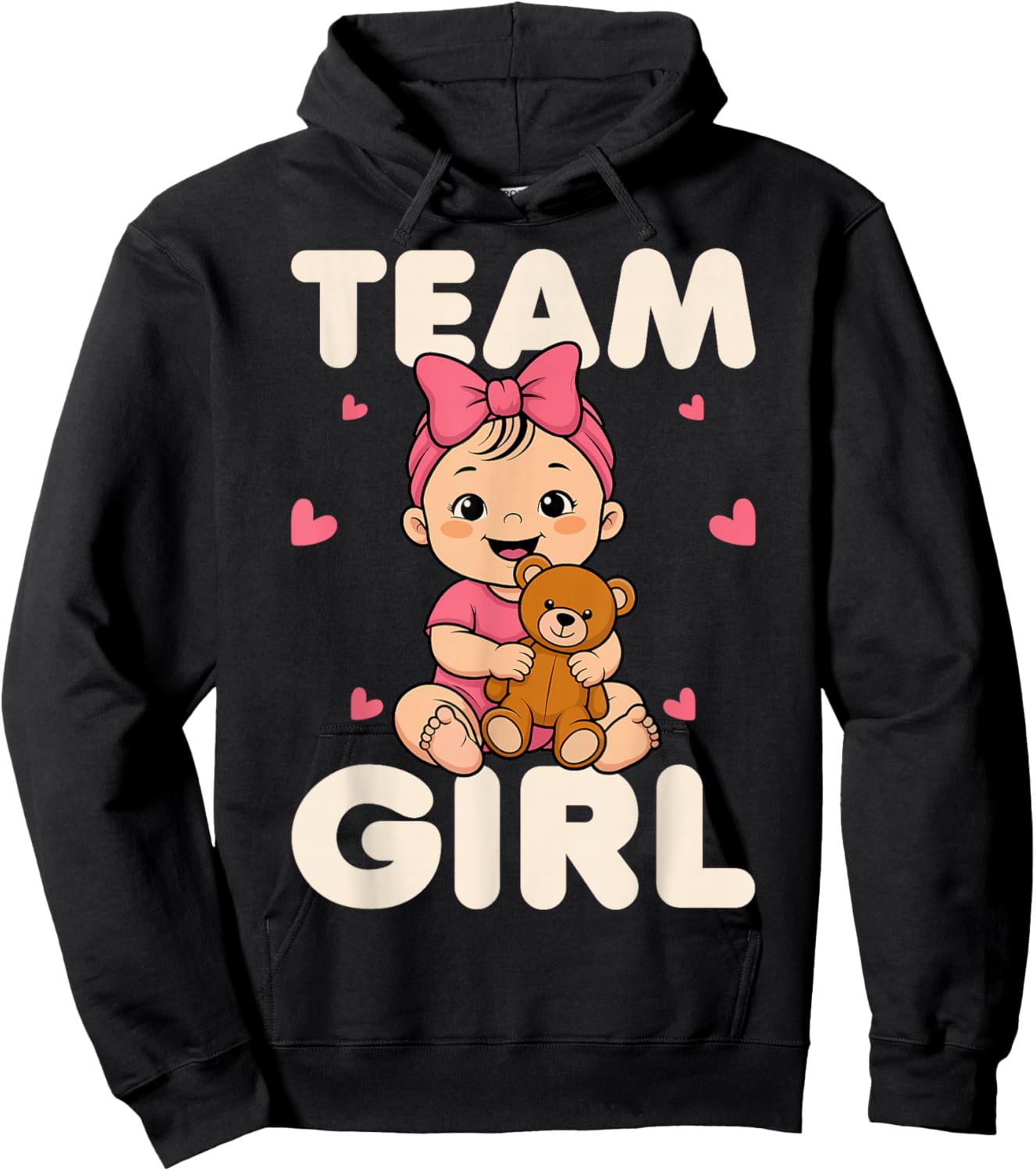 Team Girl Baby Shower Gender Reveals Teddy Cute Pink Bow Hoodie - Hoodie | Black