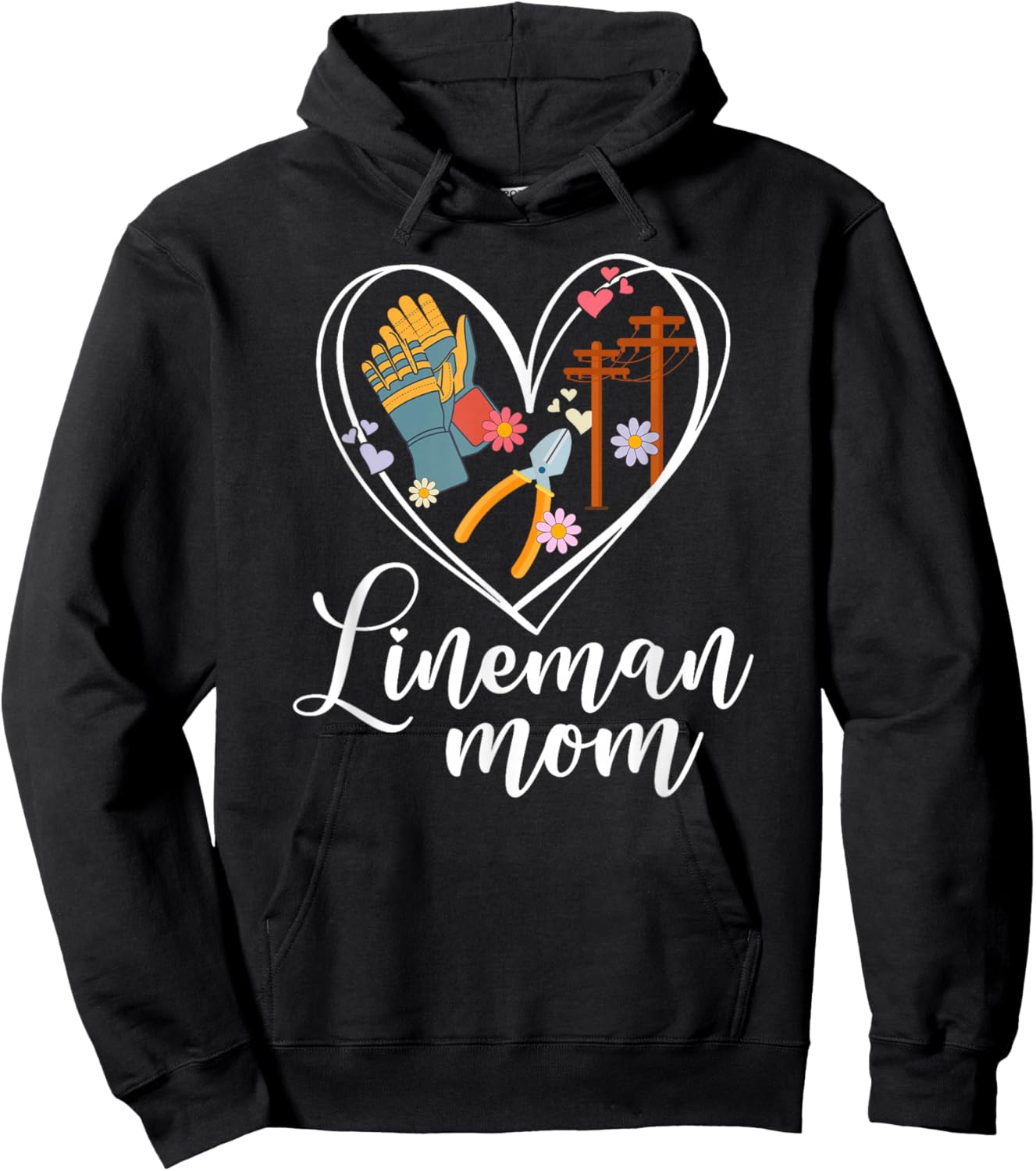 Lineman Mom Heart Line Mom of A Lineman Mama Line Mother Hoodie - Hoodie | Black