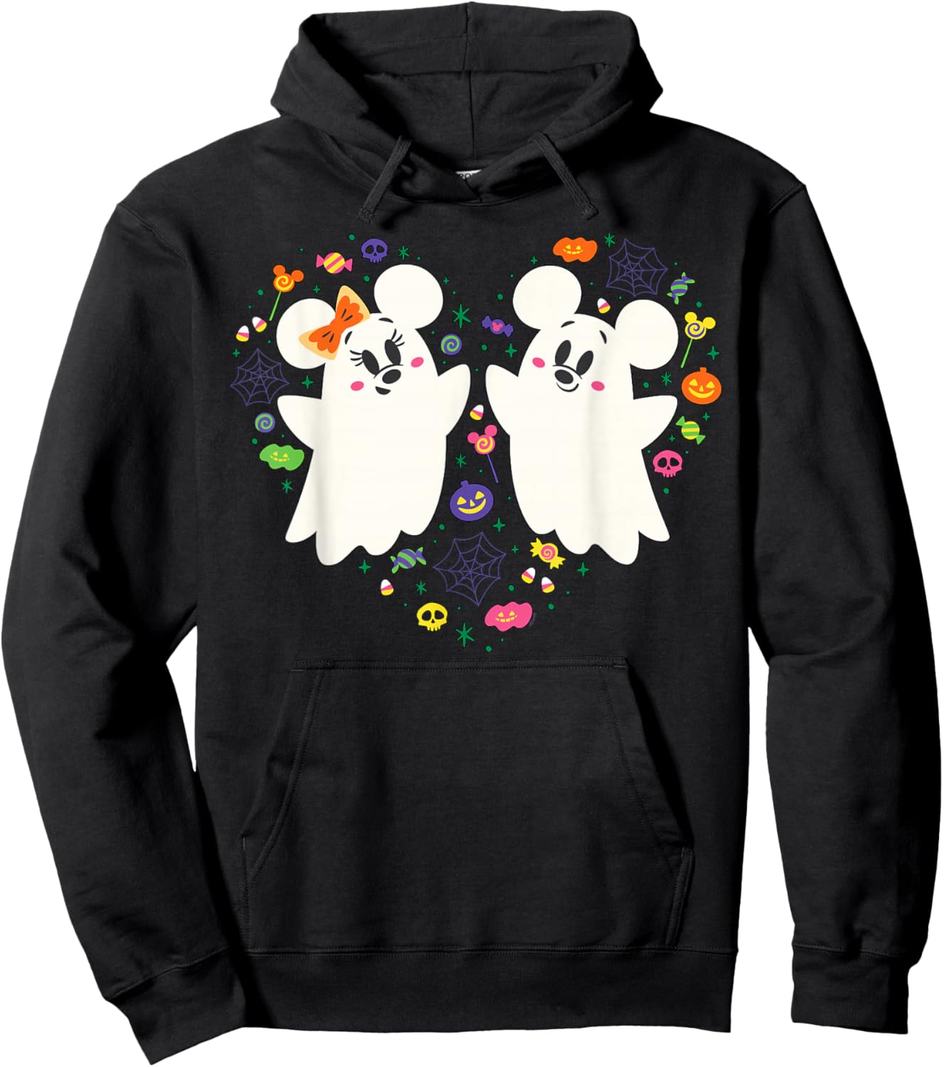 Disney Mickey and Minnie Cute Little Ghosts Halloween Heart Hoodie - Hoodie | Black
