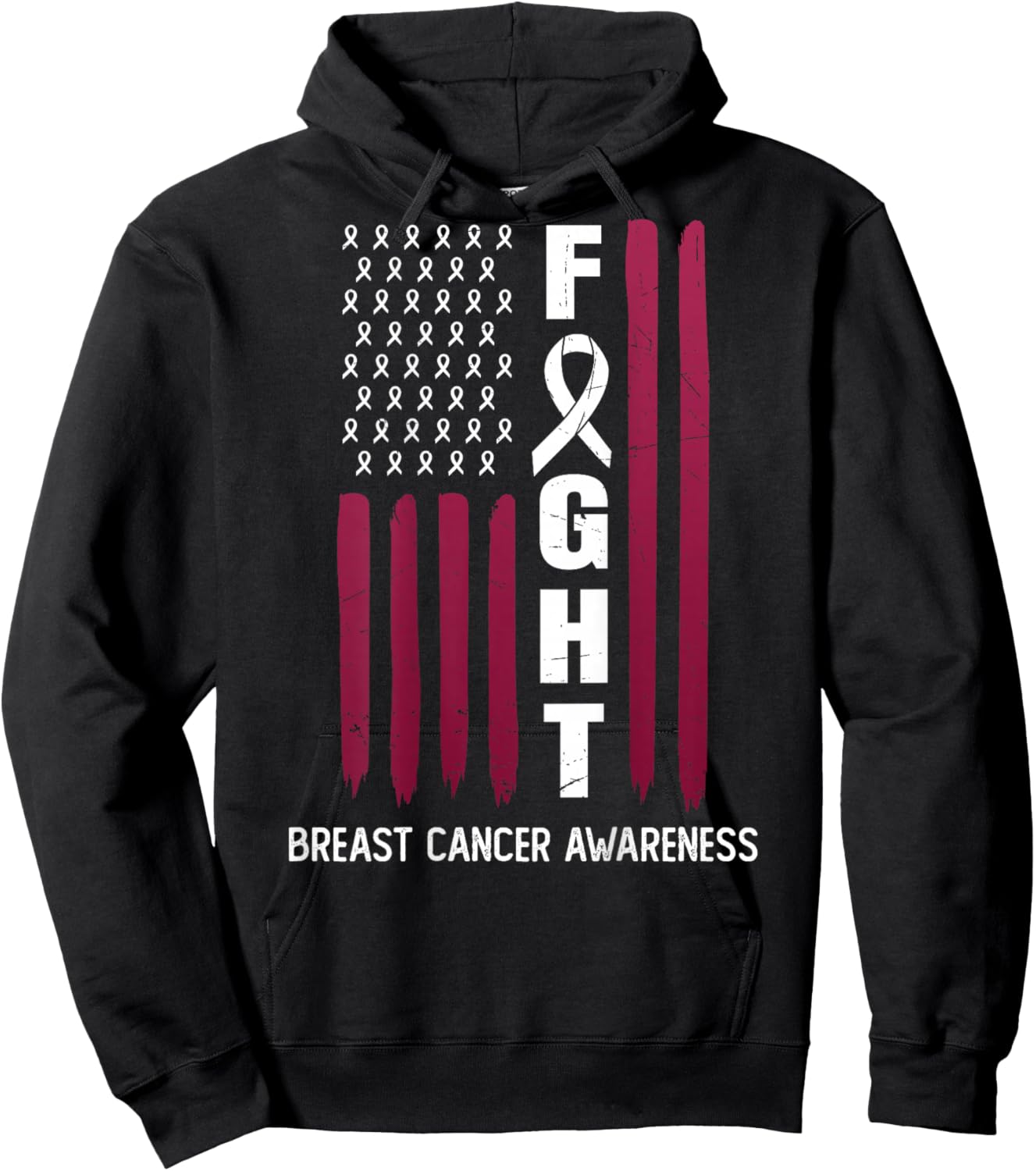 USA Pink Flag Breast Cancer Awareness Month - On Back Hoodie - Hoodie | Black