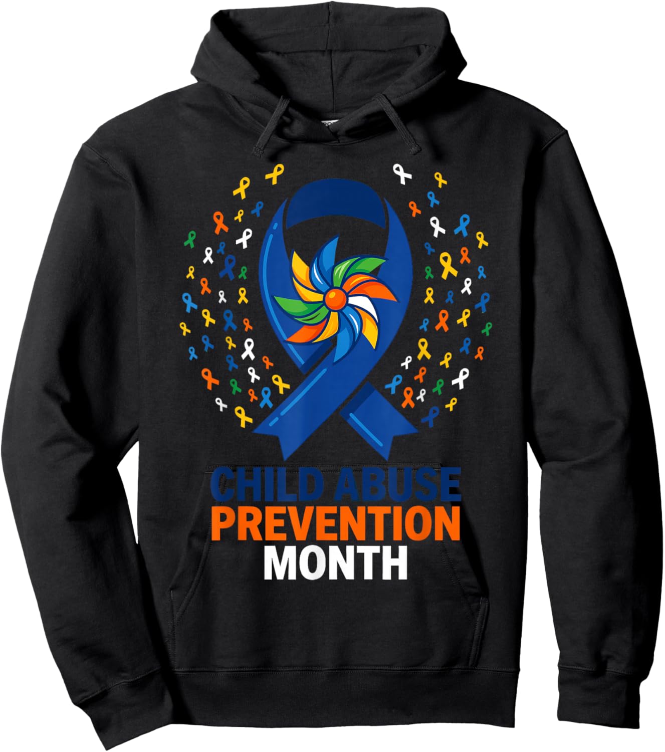 Child Abuse Prevention Month Blue Ribbon Awareness Support Hoodie - Hoodie | Black