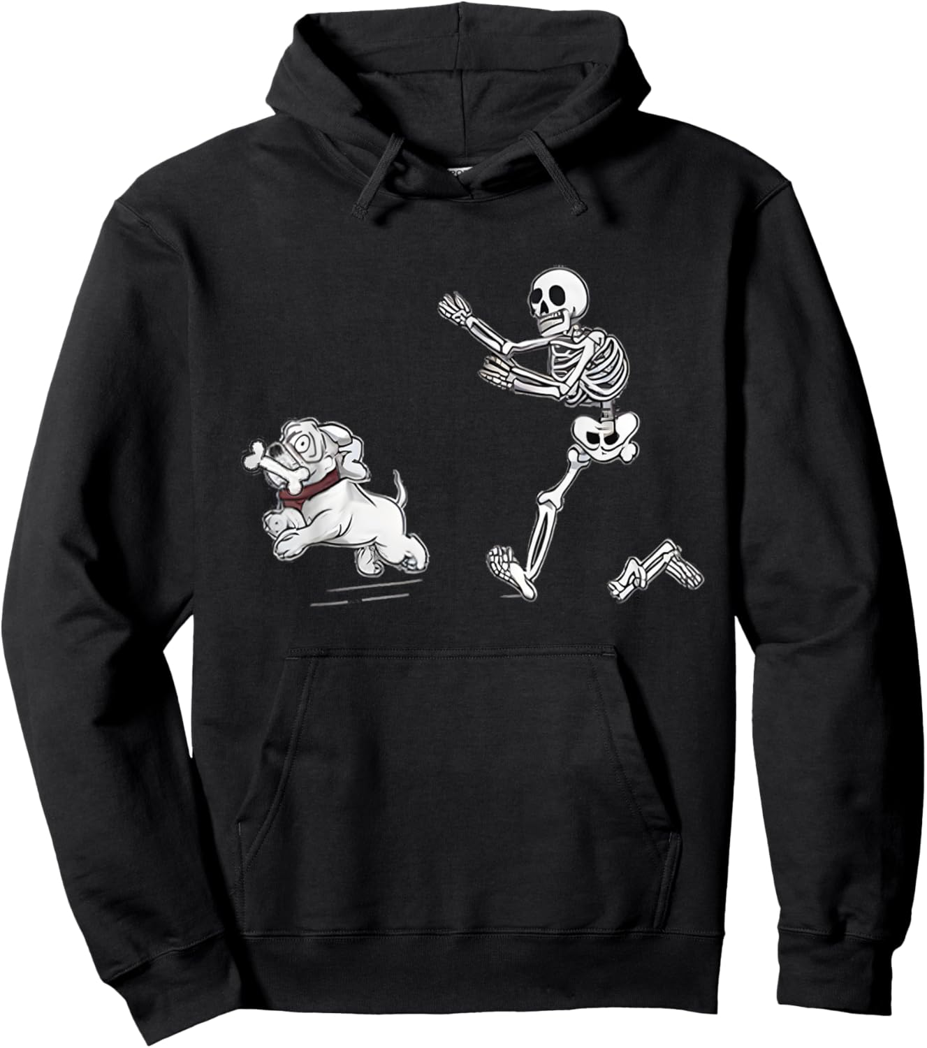 Halloween Dog, Funny Skeleton, Skeleton Chasing Dog Hoodie - Hoodie | Black