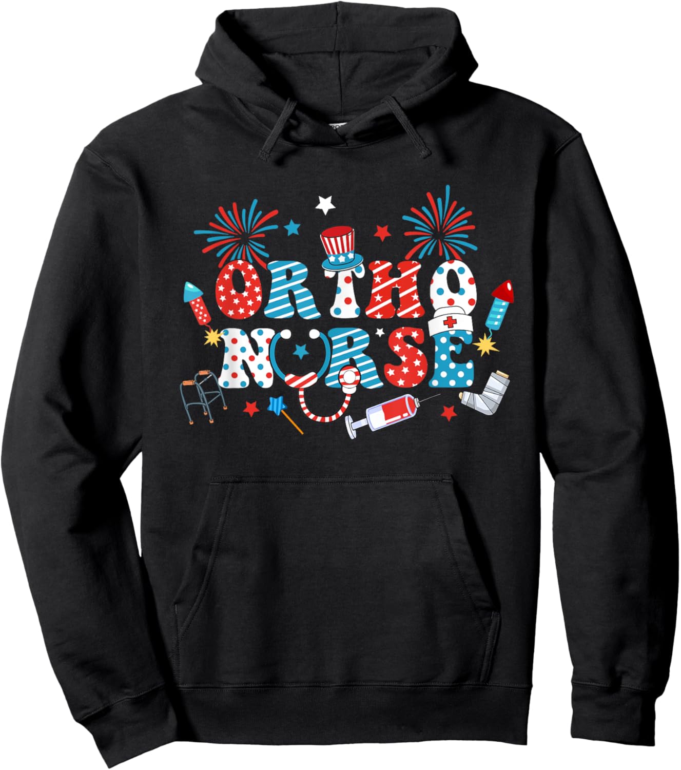 America USA Fireworks Ortho Nurse Happy 4th Of July Men Hoodie - Hoodie | Black
