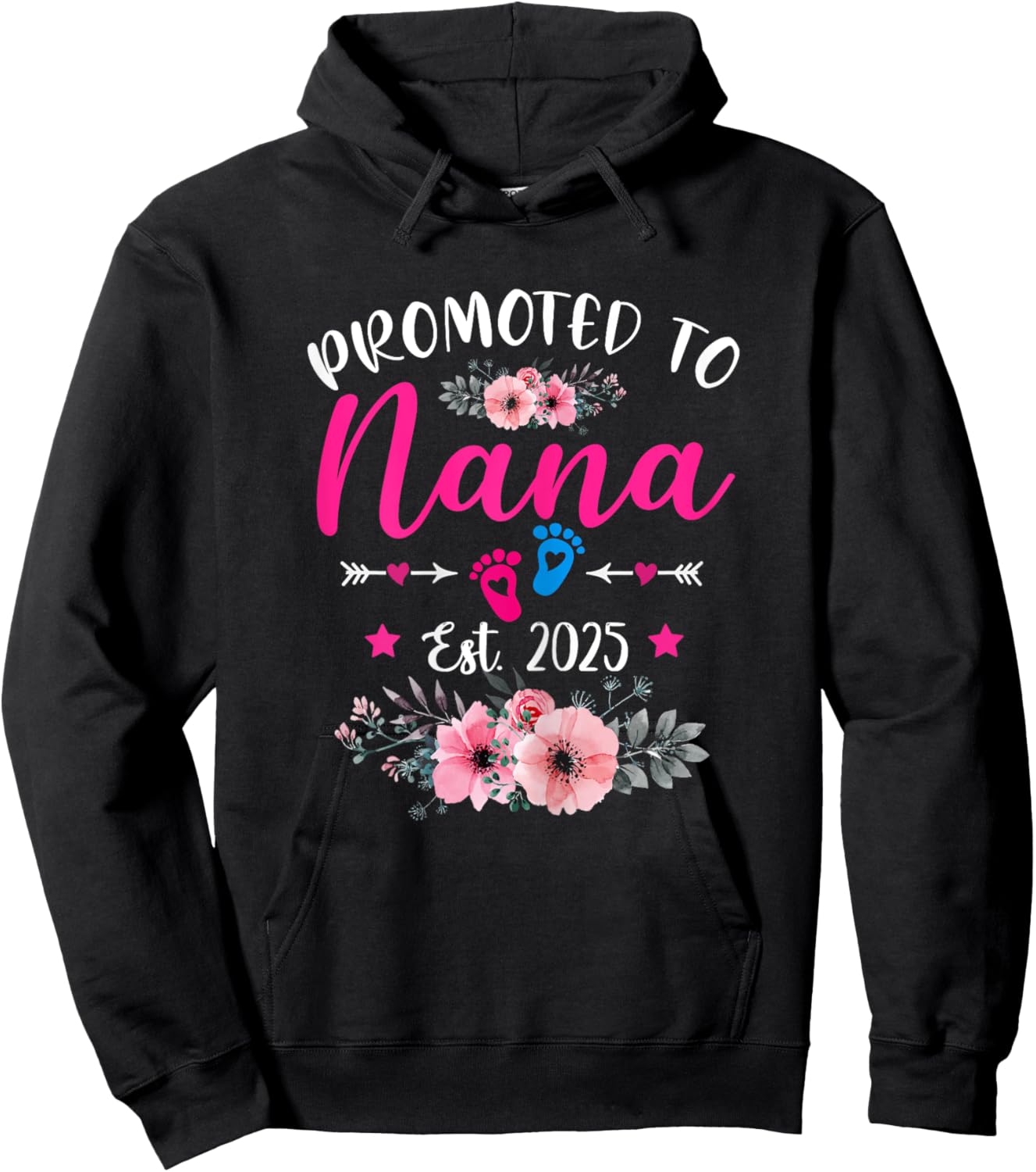 Promoted To Nana Est. 2025 Funny Floral Mother's Day Hoodie - Hoodie | Black