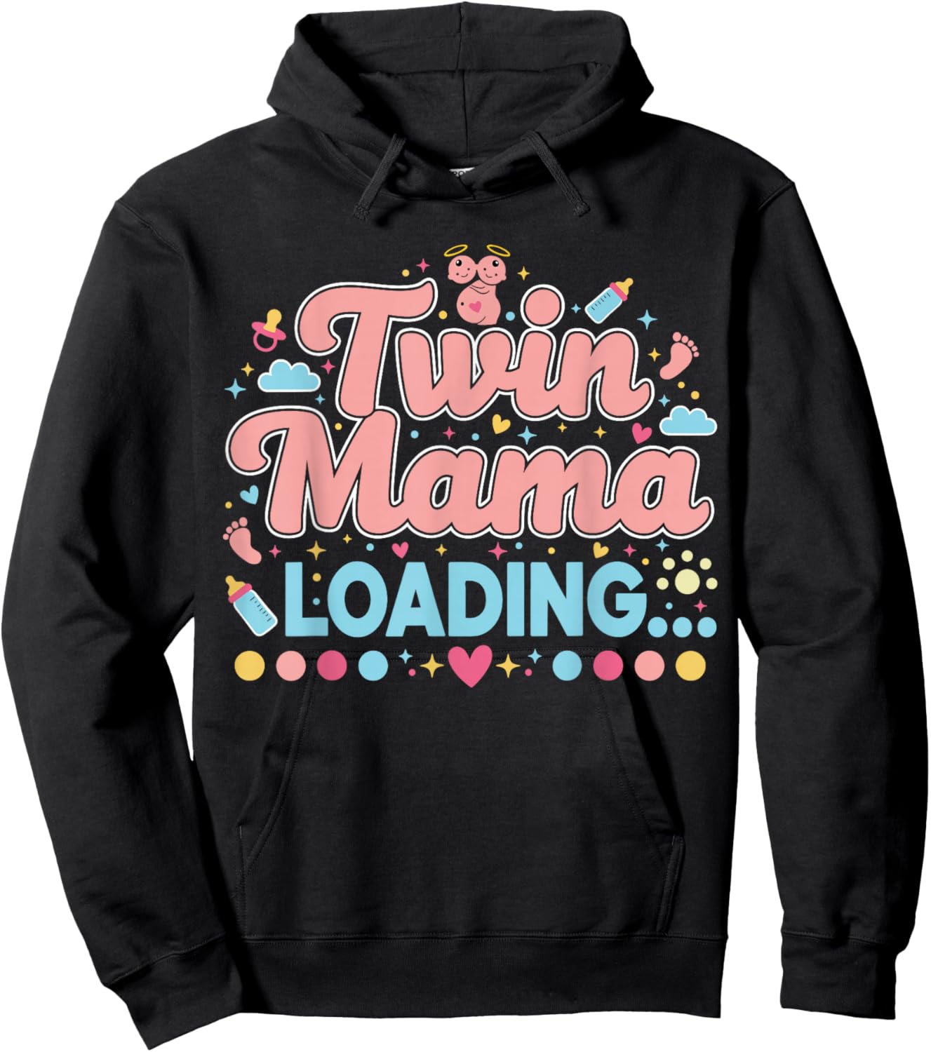 Twin Mama Loading Pregnancy Twins Gender Reveal Hoodie - Hoodie | Black