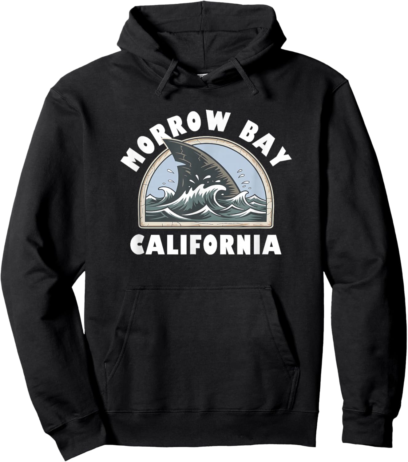 Morrow Bay California Swimming Shark Fin Vacation Souvenir Hoodie - Hoodie | Black