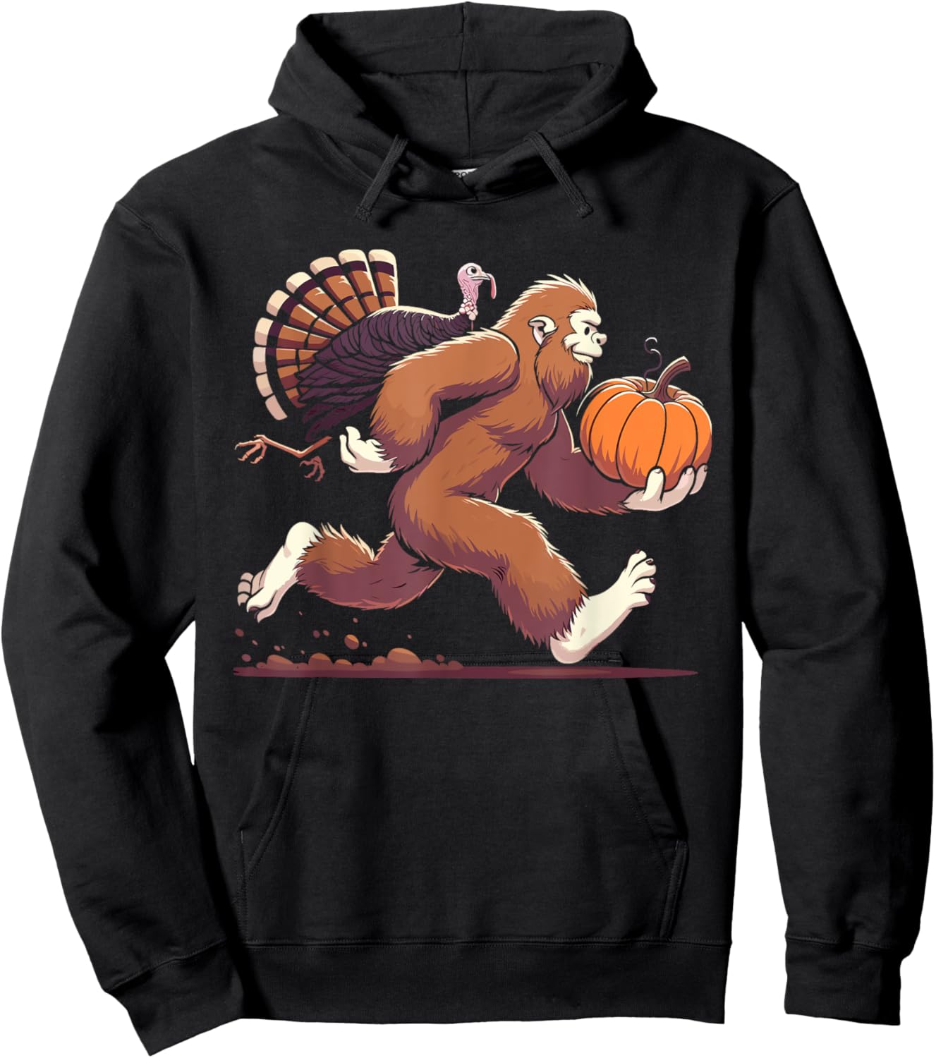 Bigfoot sasquatch with turkey and pumpkin for thanksgiving Hoodie - Hoodie | Black