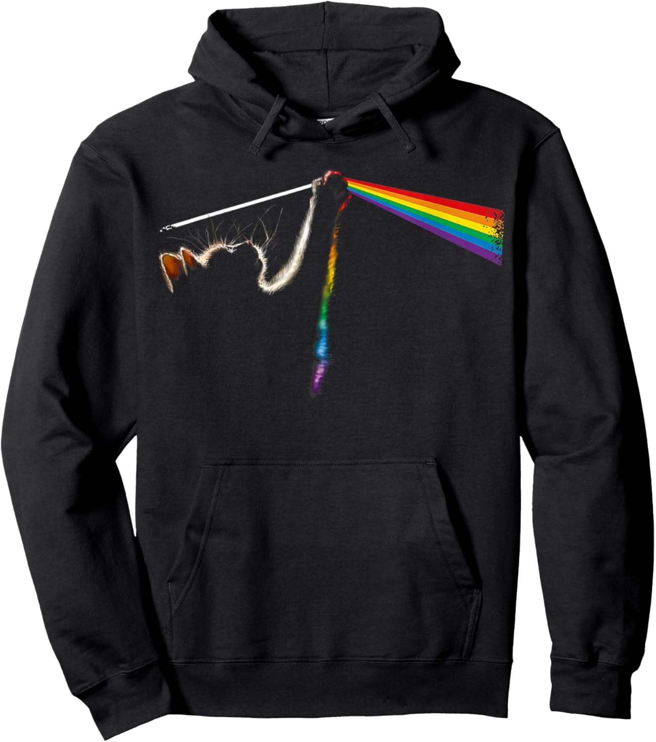 Vintage Cat Lover Dad Cat Mom Prism Rainbow Light Rock Music Hoodie - Hoodie | Black